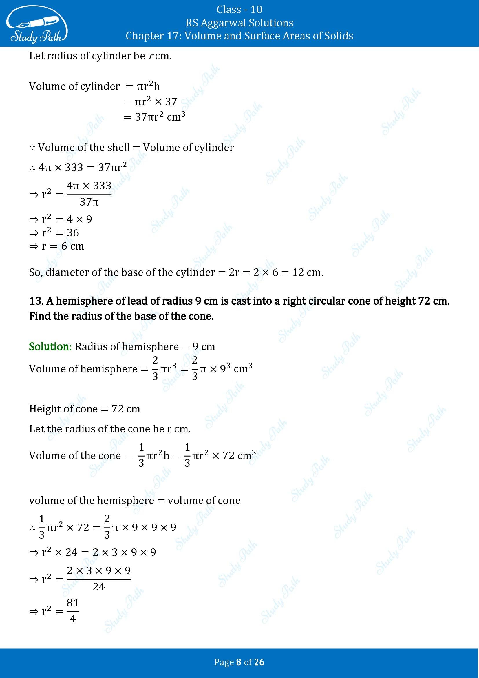 RS Aggarwal Solutions for Class 10 Chapter 17 Volume and Surface Areas of Solids Exercise 17B 00008