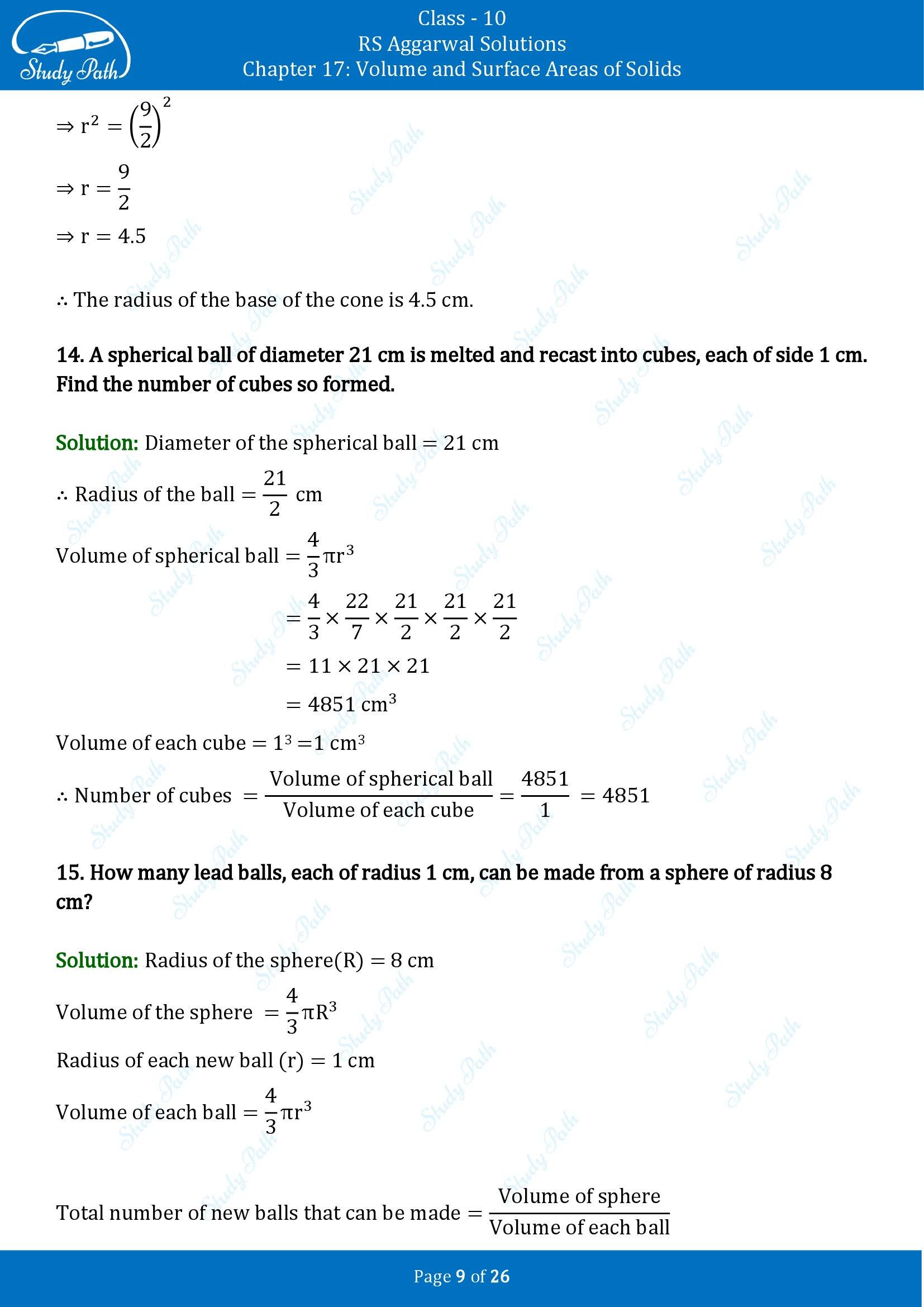 RS Aggarwal Solutions for Class 10 Chapter 17 Volume and Surface Areas of Solids Exercise 17B 00009