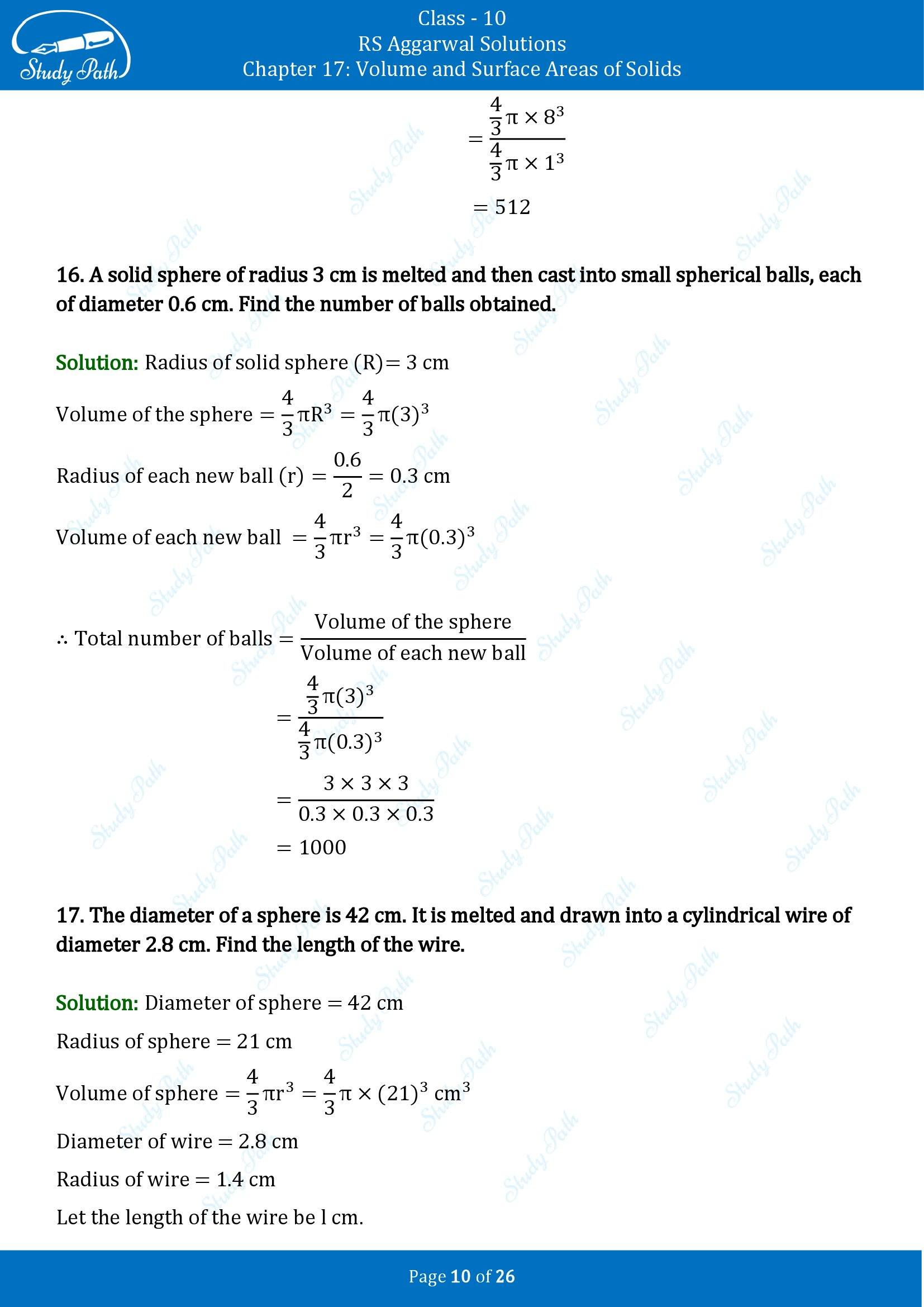 RS Aggarwal Solutions for Class 10 Chapter 17 Volume and Surface Areas of Solids Exercise 17B 00010