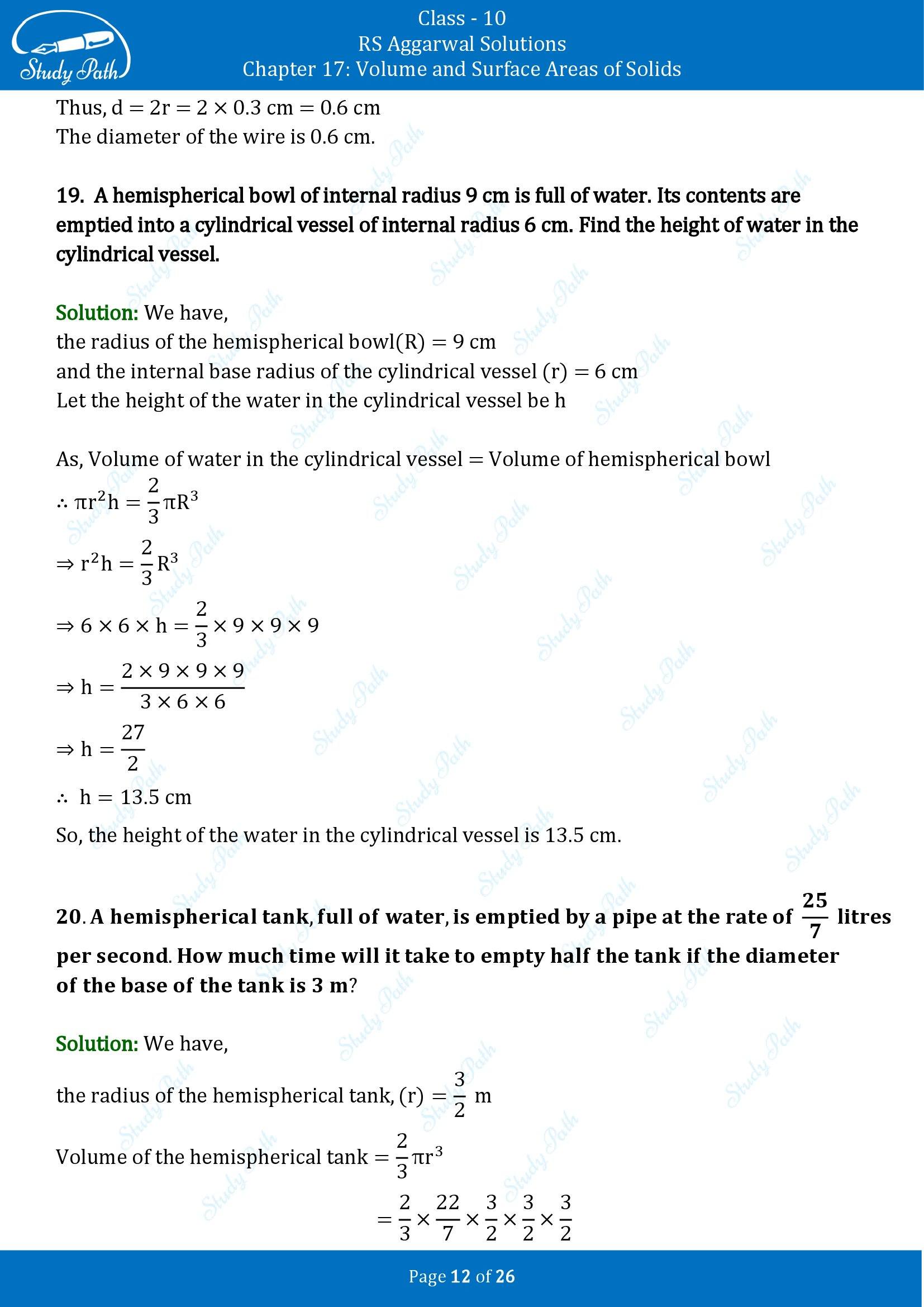 RS Aggarwal Solutions for Class 10 Chapter 17 Volume and Surface Areas of Solids Exercise 17B 00012