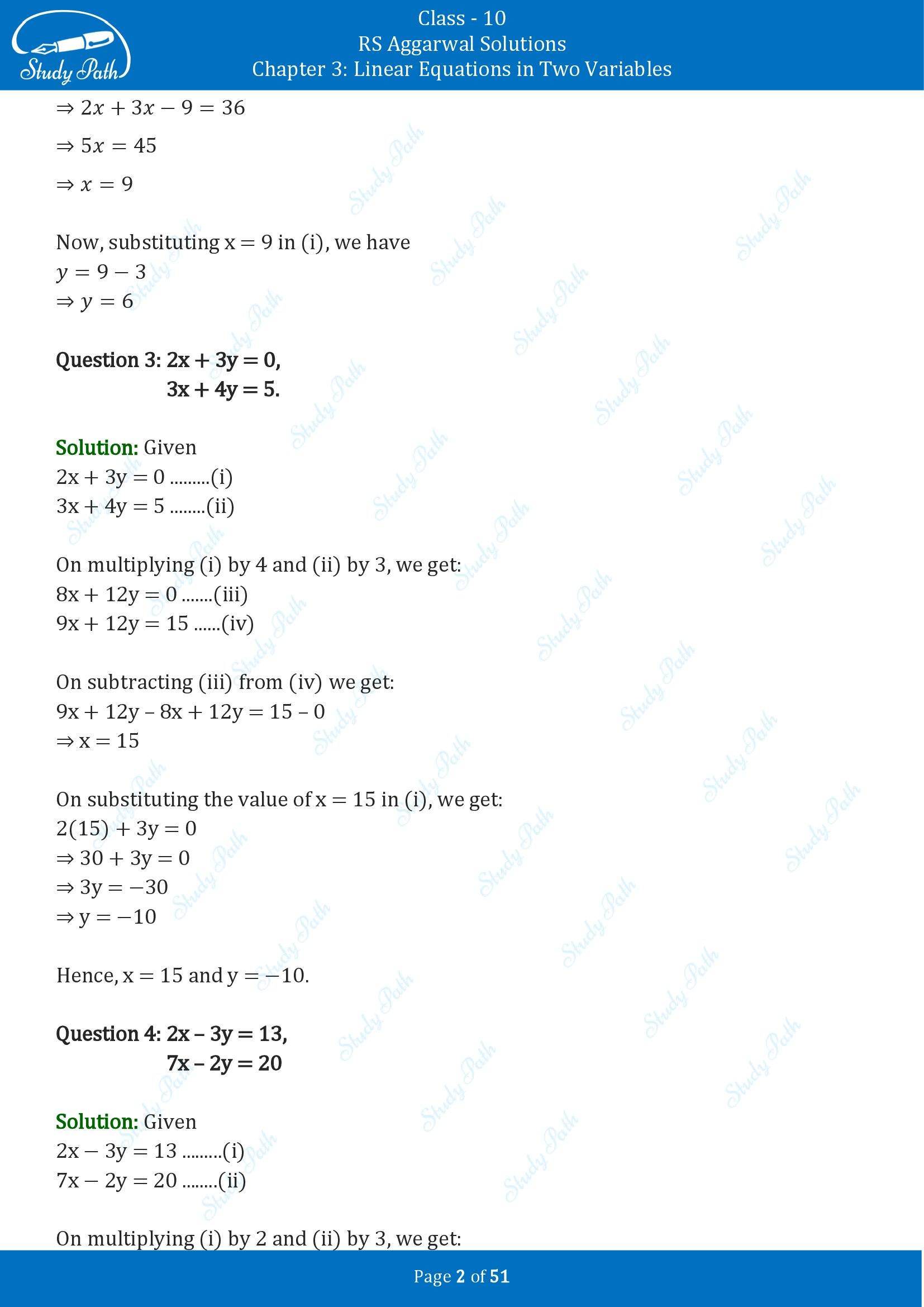 RS Aggarwal Solutions for Class 10 Chapter 3 Linear Equations in Two Variables Exercise 3B 00002