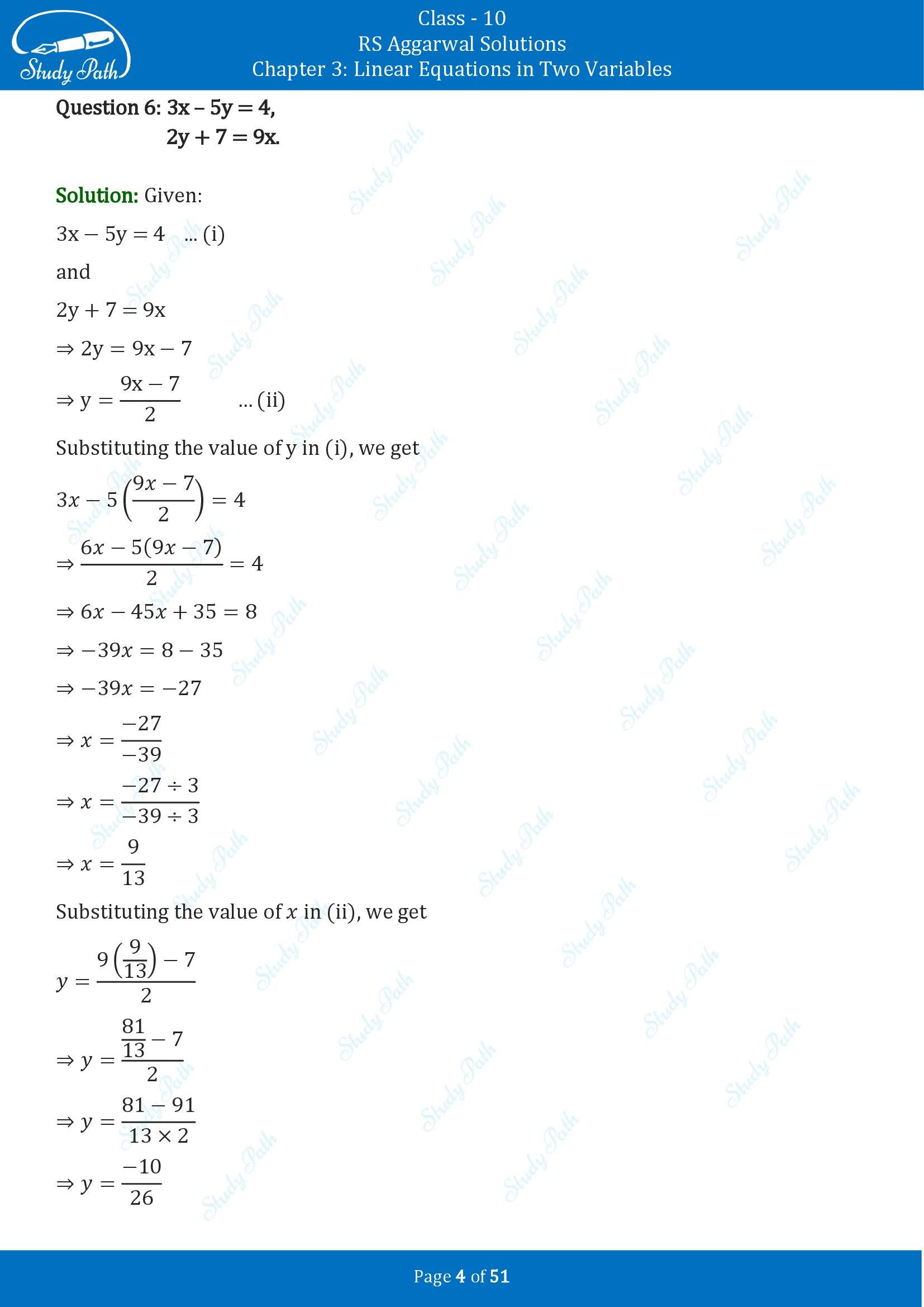 RS Aggarwal Solutions for Class 10 Chapter 3 Linear Equations in Two Variables Exercise 3B 00004