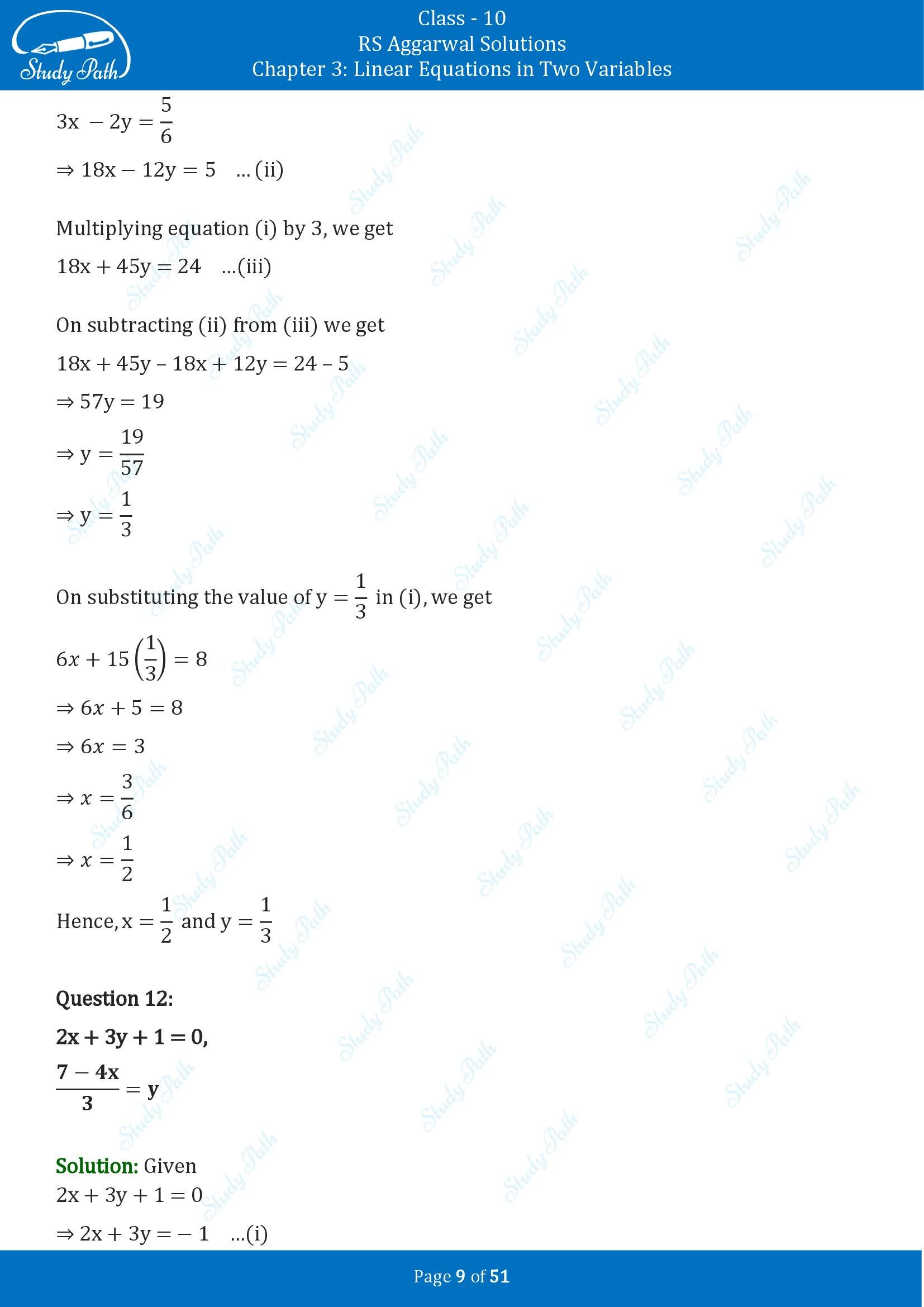 RS Aggarwal Solutions for Class 10 Chapter 3 Linear Equations in Two Variables Exercise 3B 00009