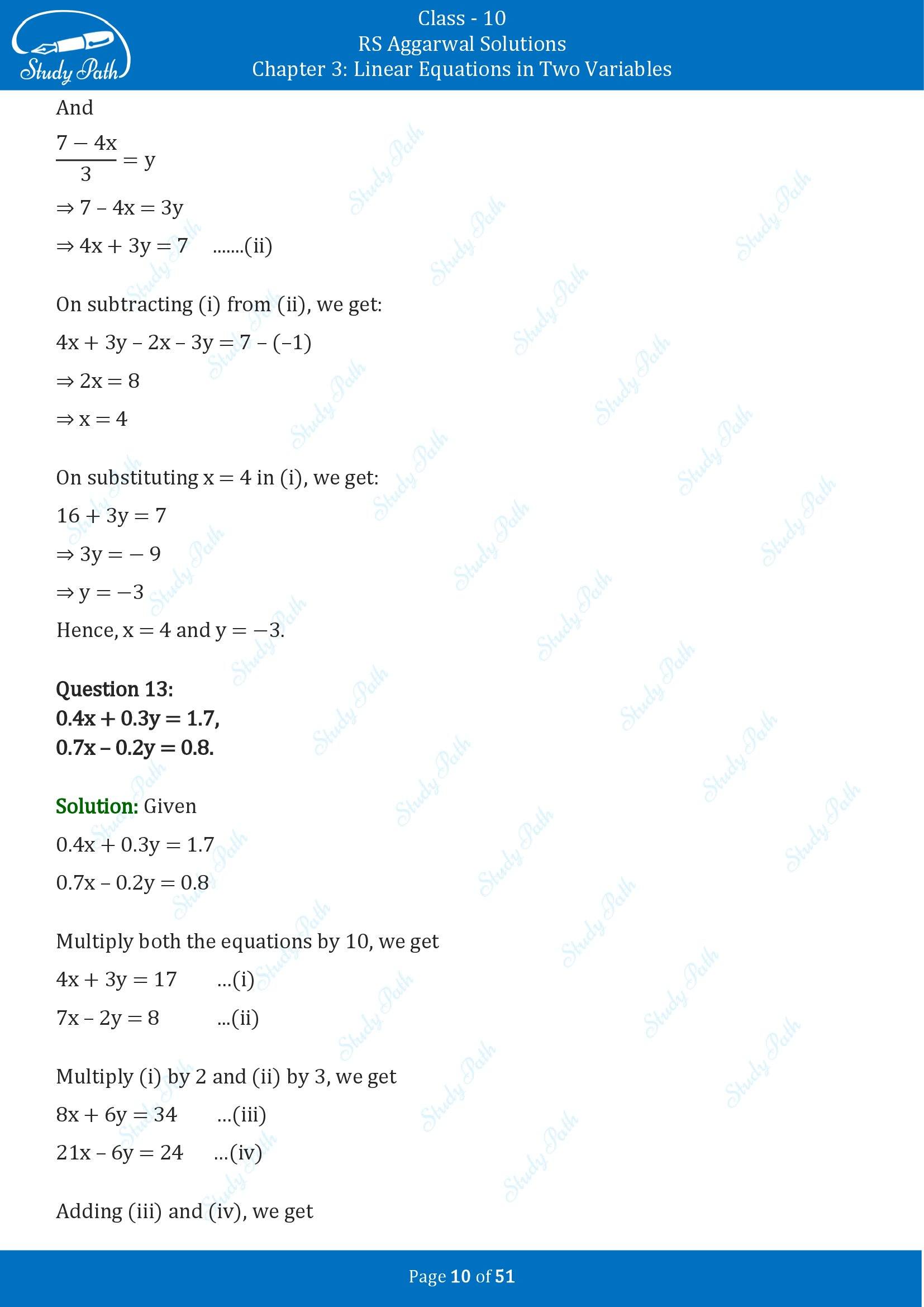 RS Aggarwal Solutions for Class 10 Chapter 3 Linear Equations in Two Variables Exercise 3B 00010