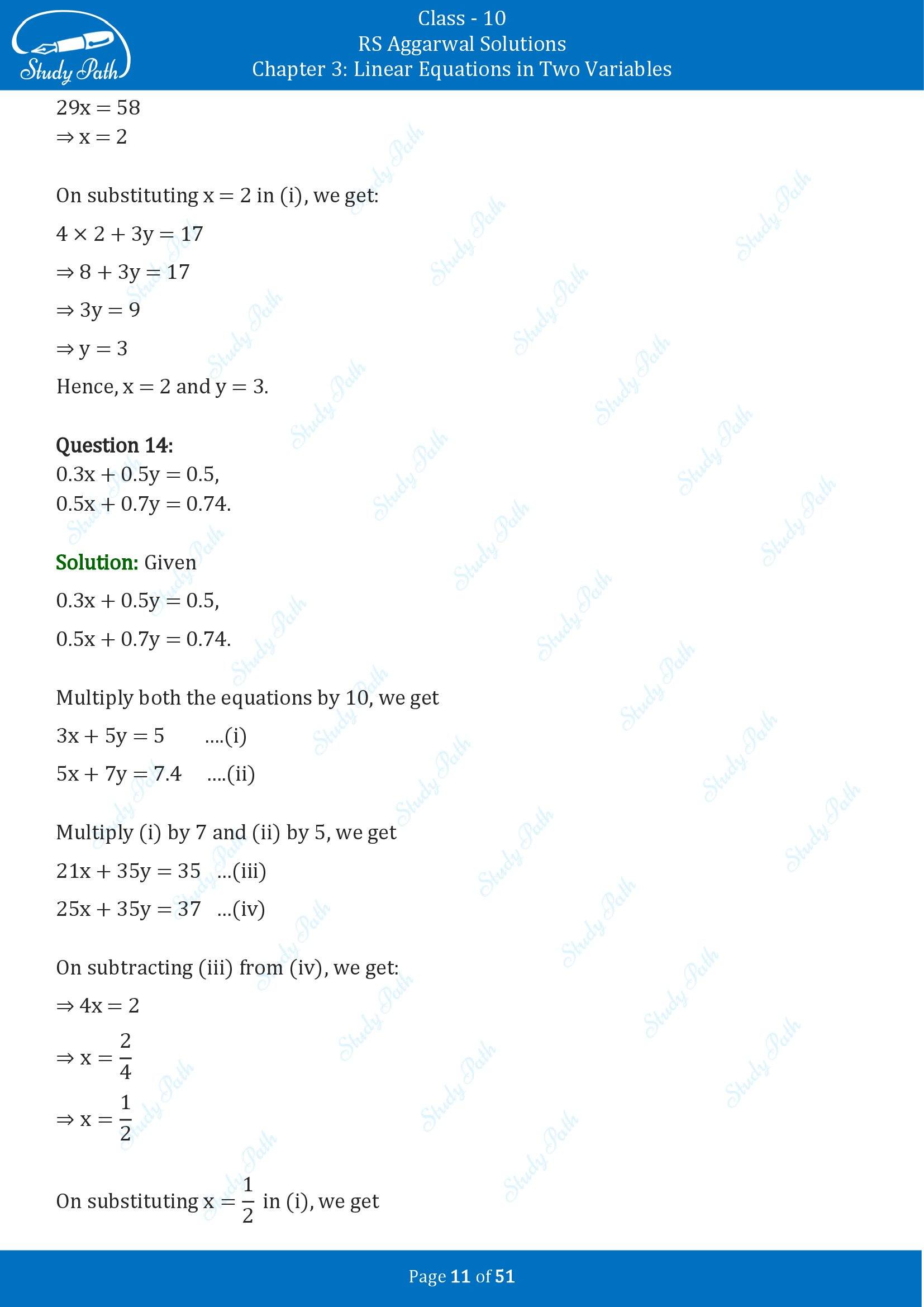 RS Aggarwal Solutions for Class 10 Chapter 3 Linear Equations in Two Variables Exercise 3B 00011
