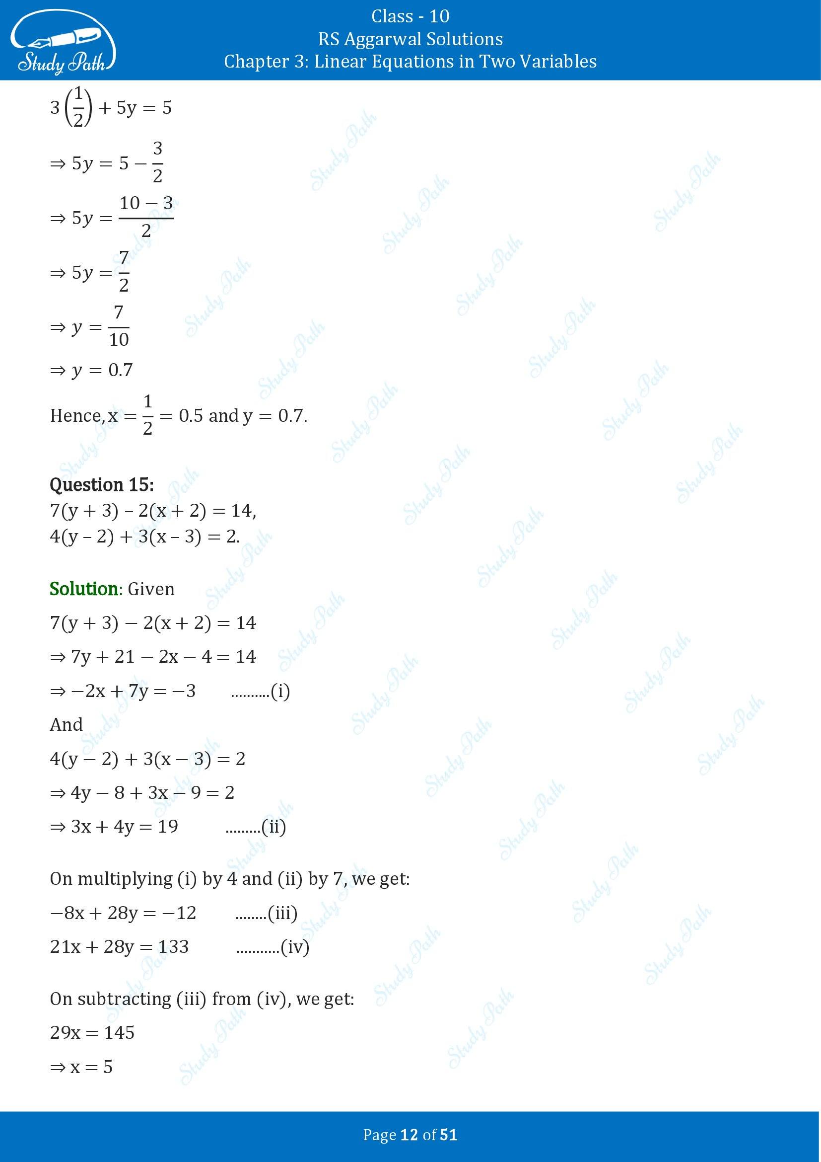 RS Aggarwal Solutions for Class 10 Chapter 3 Linear Equations in Two Variables Exercise 3B 00012
