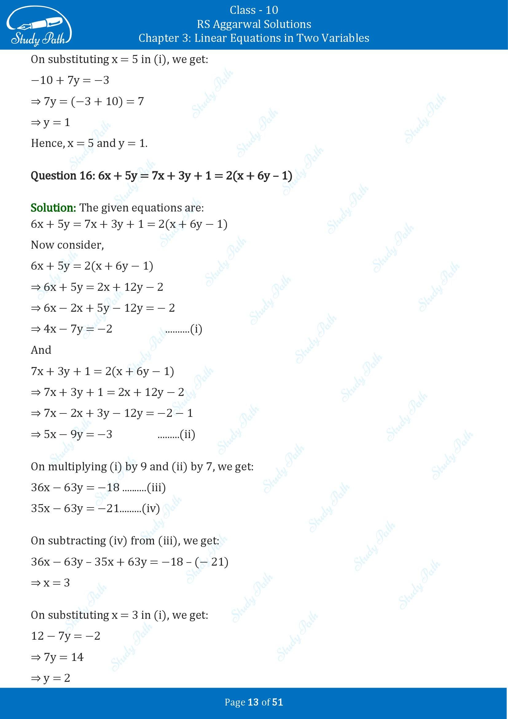 RS Aggarwal Solutions for Class 10 Chapter 3 Linear Equations in Two Variables Exercise 3B 00013