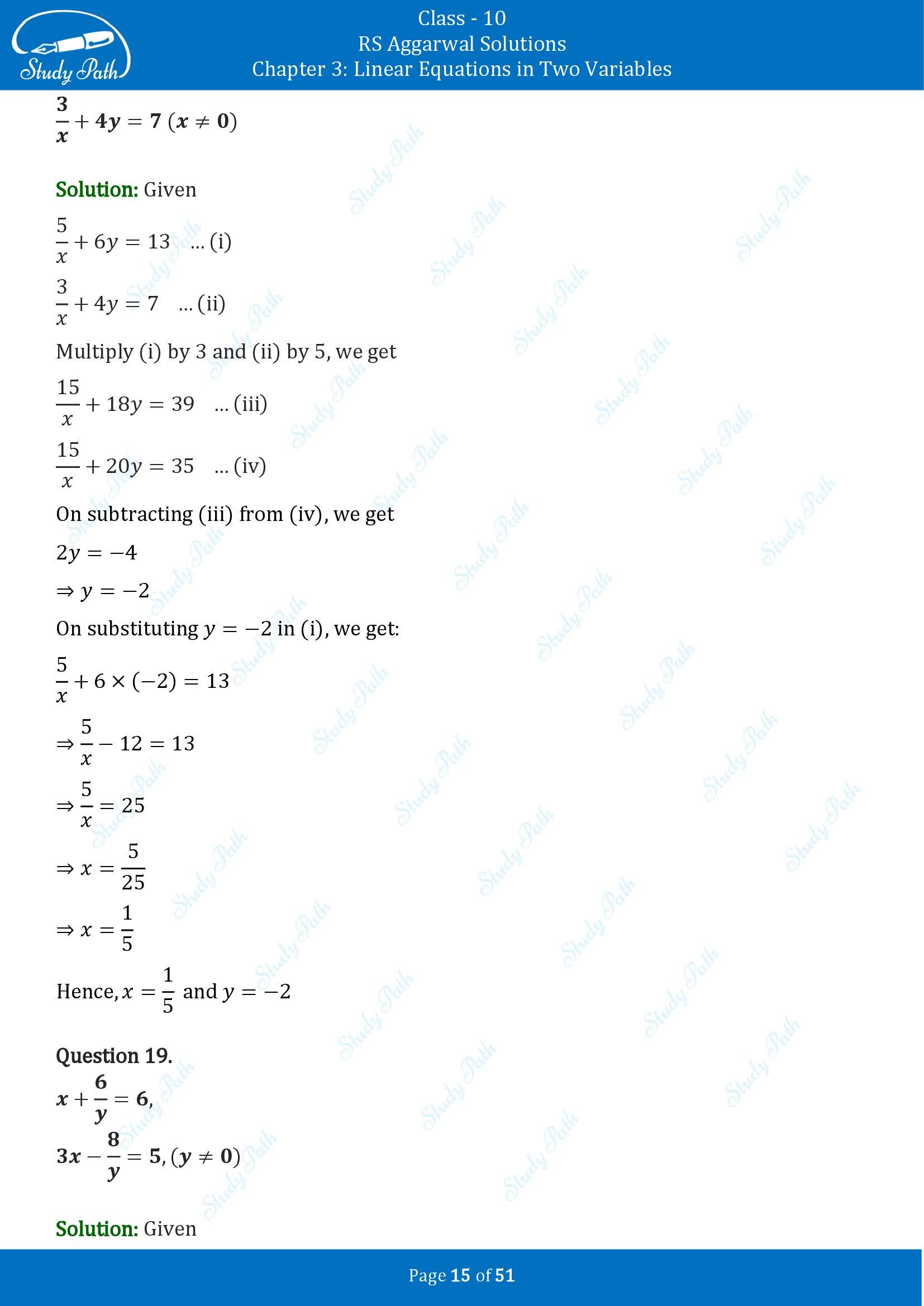 RS Aggarwal Solutions for Class 10 Chapter 3 Linear Equations in Two Variables Exercise 3B 00015