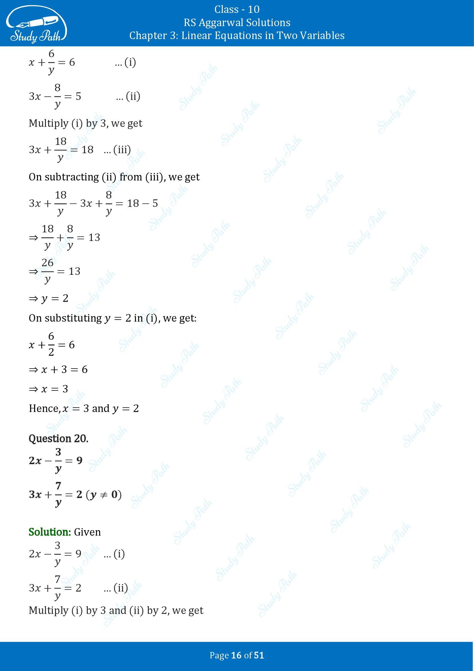 RS Aggarwal Solutions for Class 10 Chapter 3 Linear Equations in Two Variables Exercise 3B 00016
