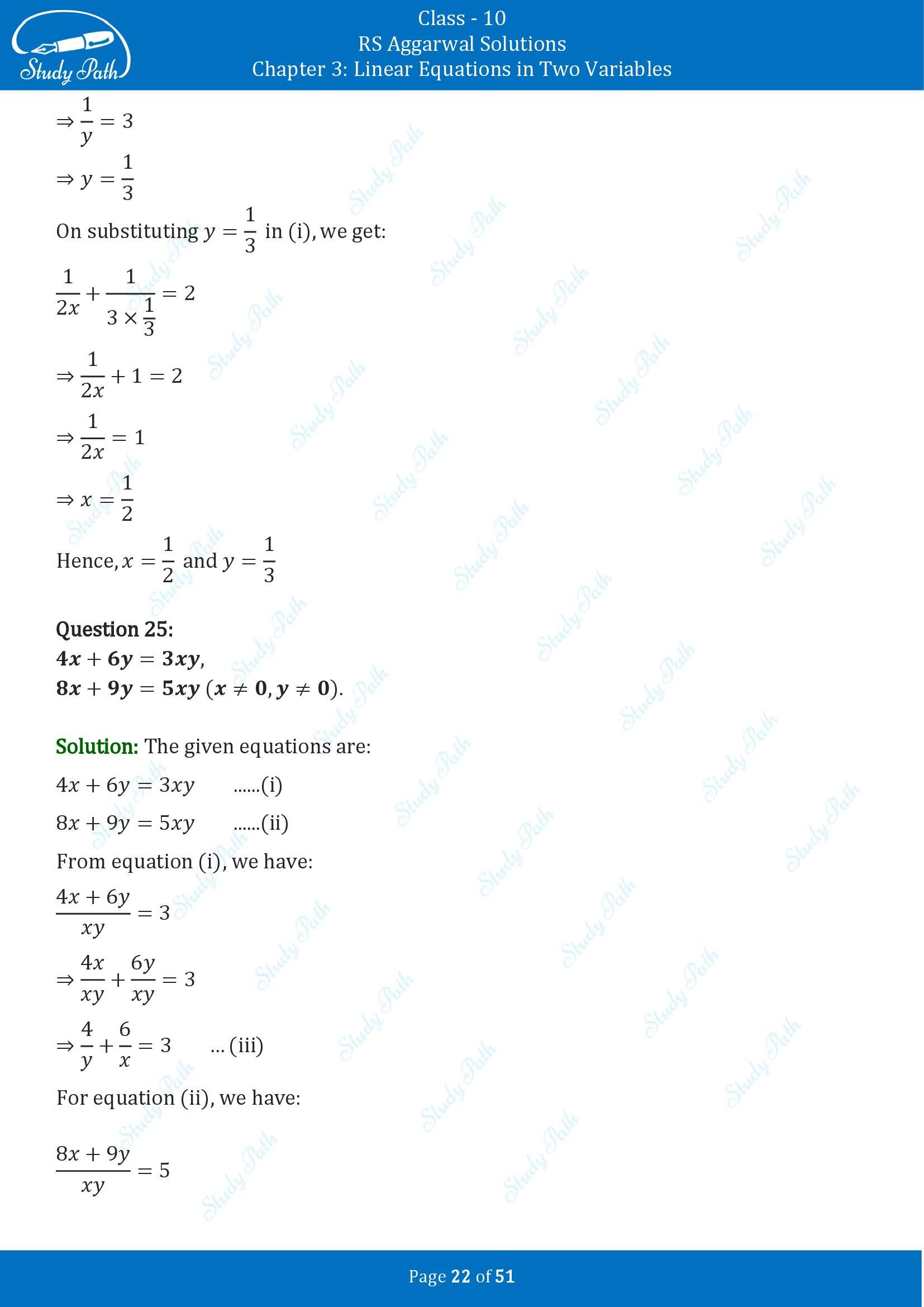 RS Aggarwal Solutions for Class 10 Chapter 3 Linear Equations in Two Variables Exercise 3B 00022
