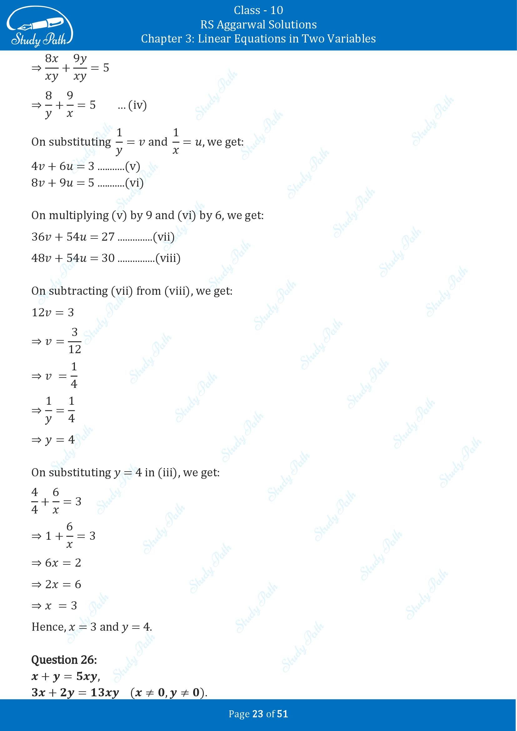 RS Aggarwal Solutions for Class 10 Chapter 3 Linear Equations in Two Variables Exercise 3B 00023