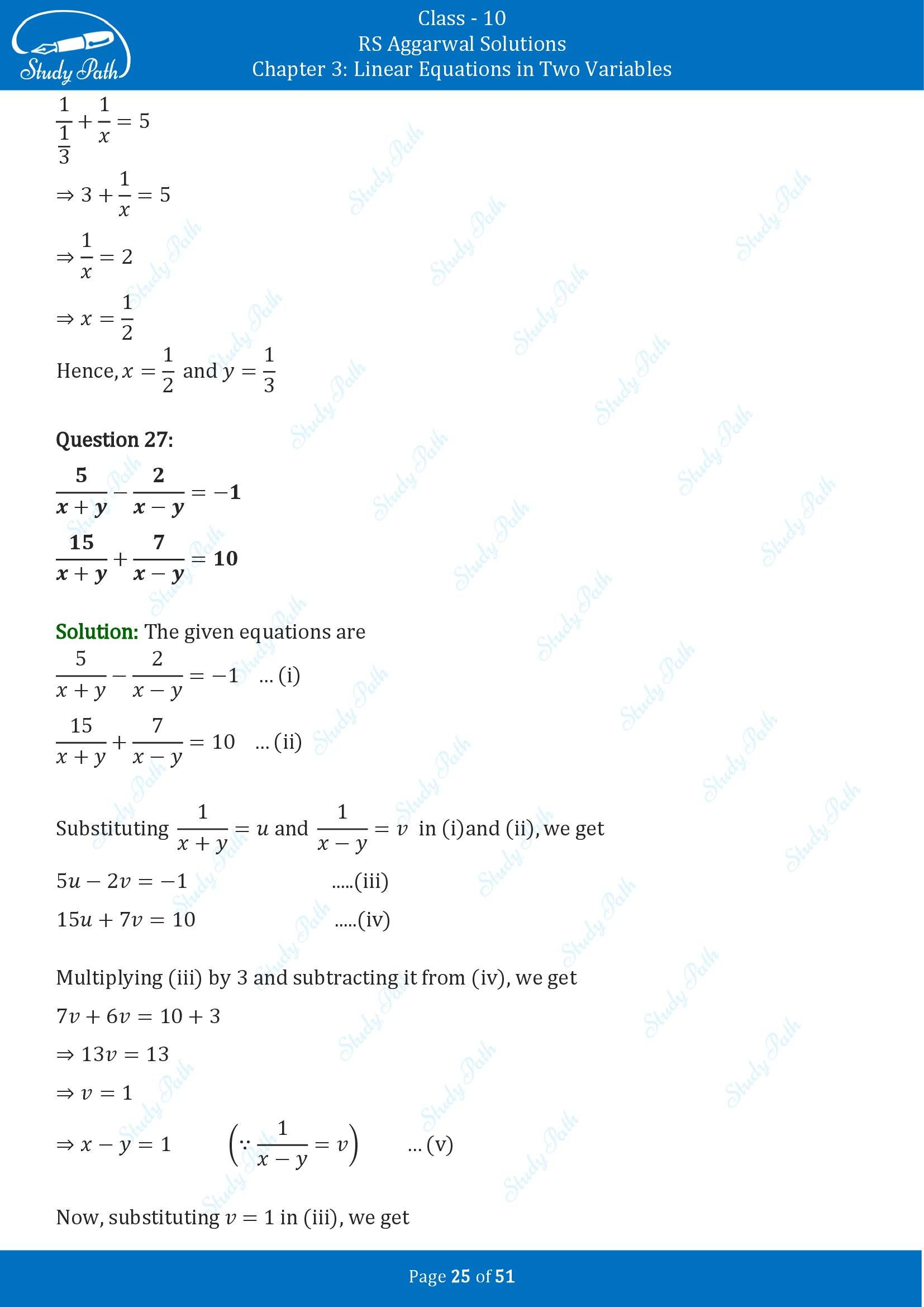RS Aggarwal Solutions for Class 10 Chapter 3 Linear Equations in Two Variables Exercise 3B 00025