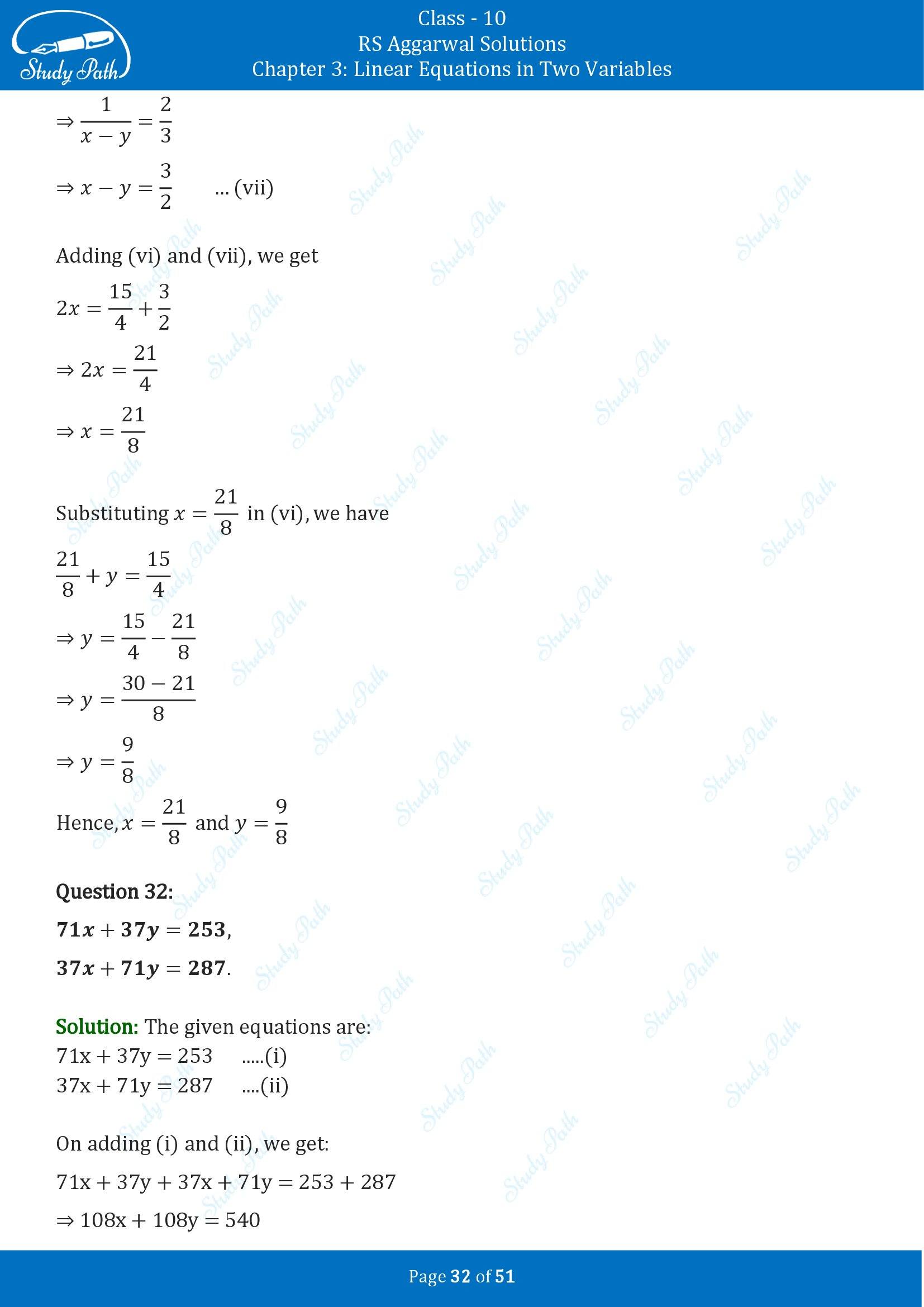 RS Aggarwal Solutions for Class 10 Chapter 3 Linear Equations in Two Variables Exercise 3B 00032