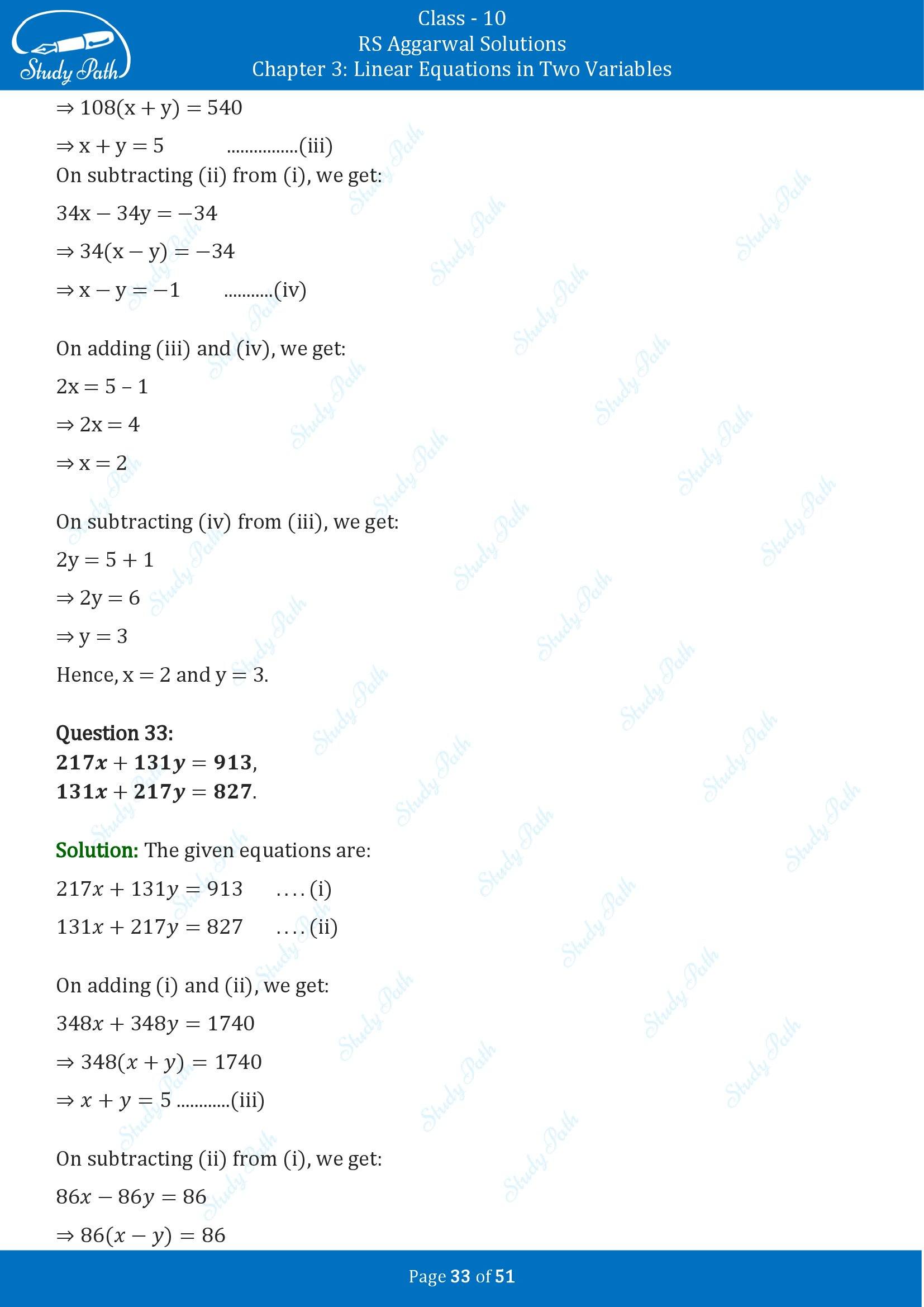 RS Aggarwal Solutions for Class 10 Chapter 3 Linear Equations in Two Variables Exercise 3B 00033