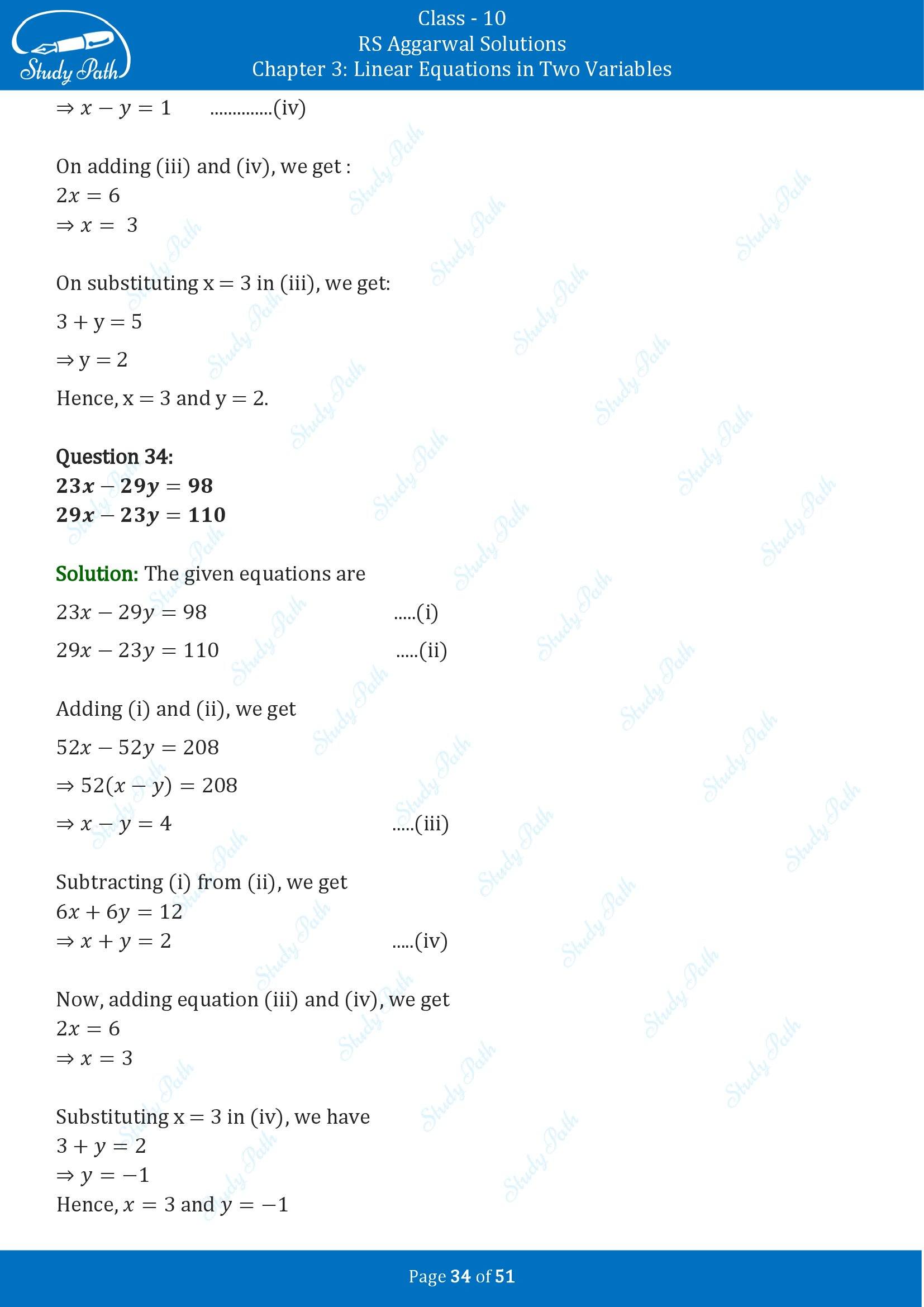 RS Aggarwal Solutions for Class 10 Chapter 3 Linear Equations in Two Variables Exercise 3B 00034