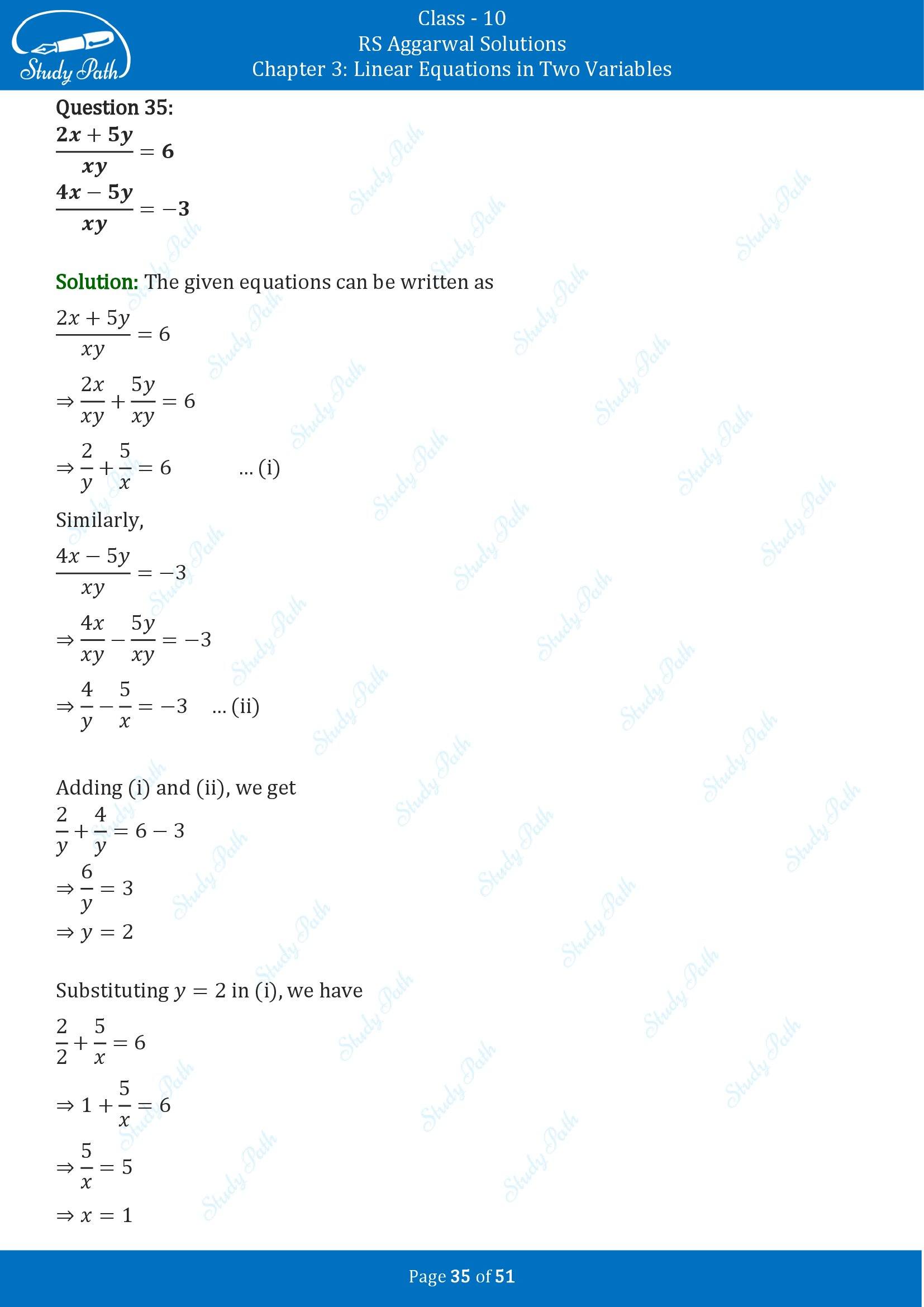 RS Aggarwal Solutions for Class 10 Chapter 3 Linear Equations in Two Variables Exercise 3B 00035