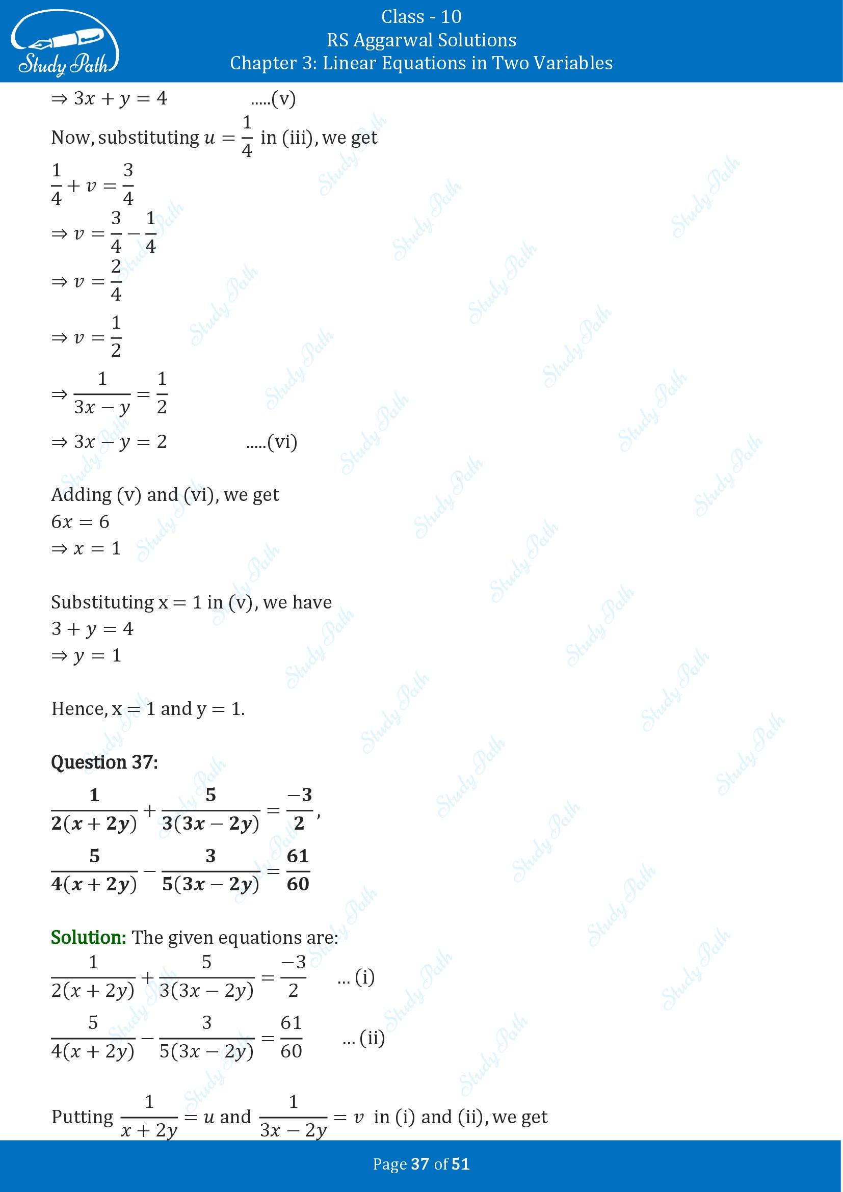 RS Aggarwal Solutions for Class 10 Chapter 3 Linear Equations in Two Variables Exercise 3B 00037