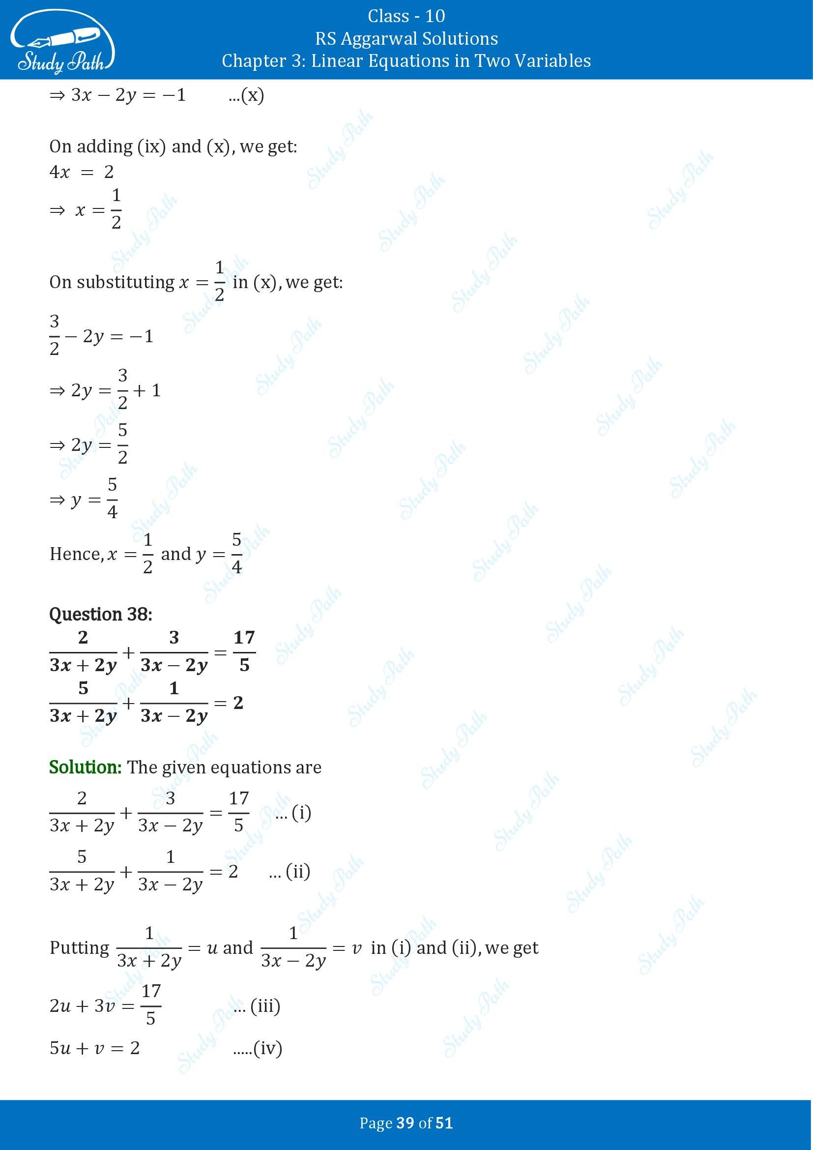 RS Aggarwal Solutions for Class 10 Chapter 3 Linear Equations in Two Variables Exercise 3B 00039