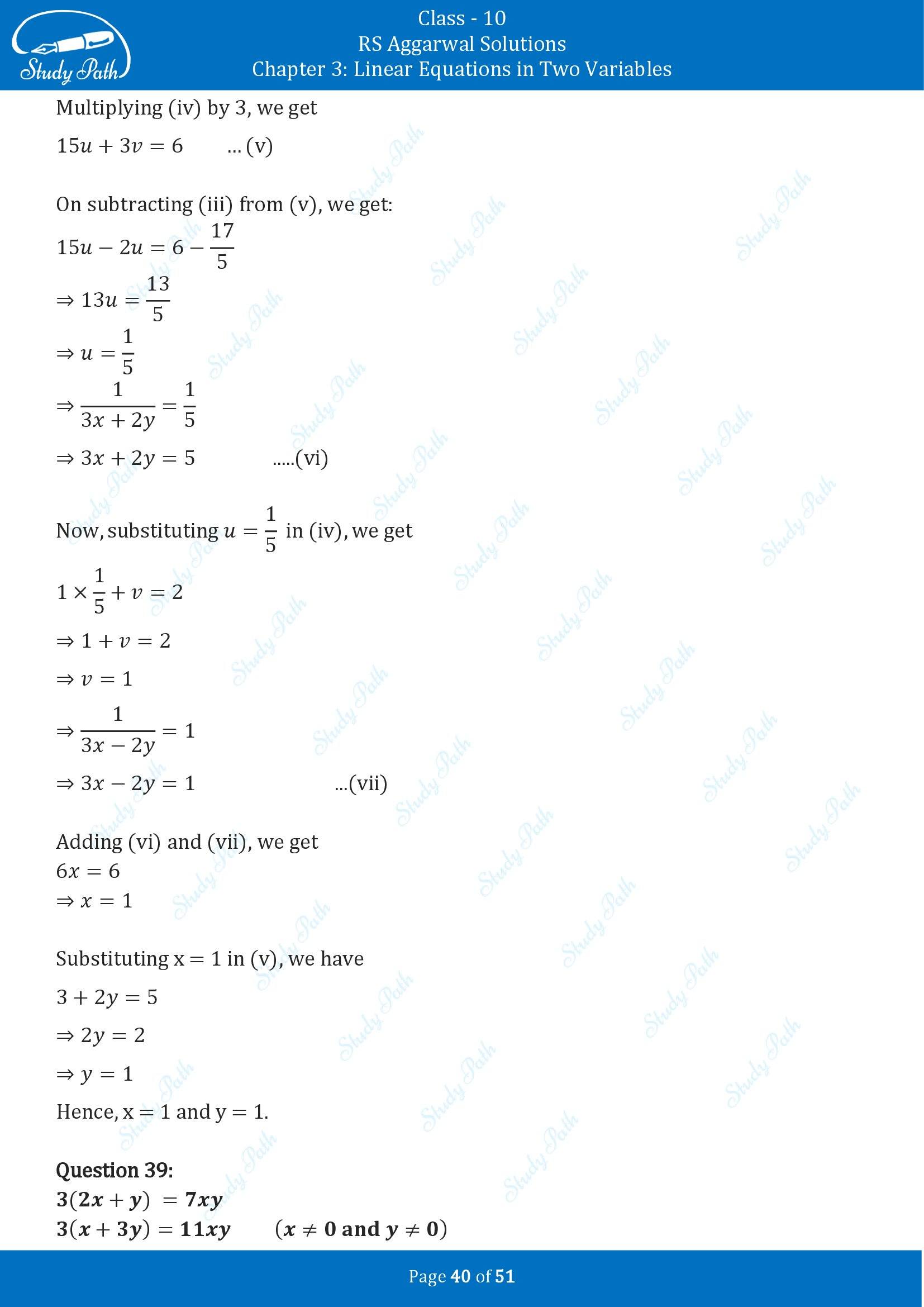 RS Aggarwal Solutions for Class 10 Chapter 3 Linear Equations in Two Variables Exercise 3B 00040