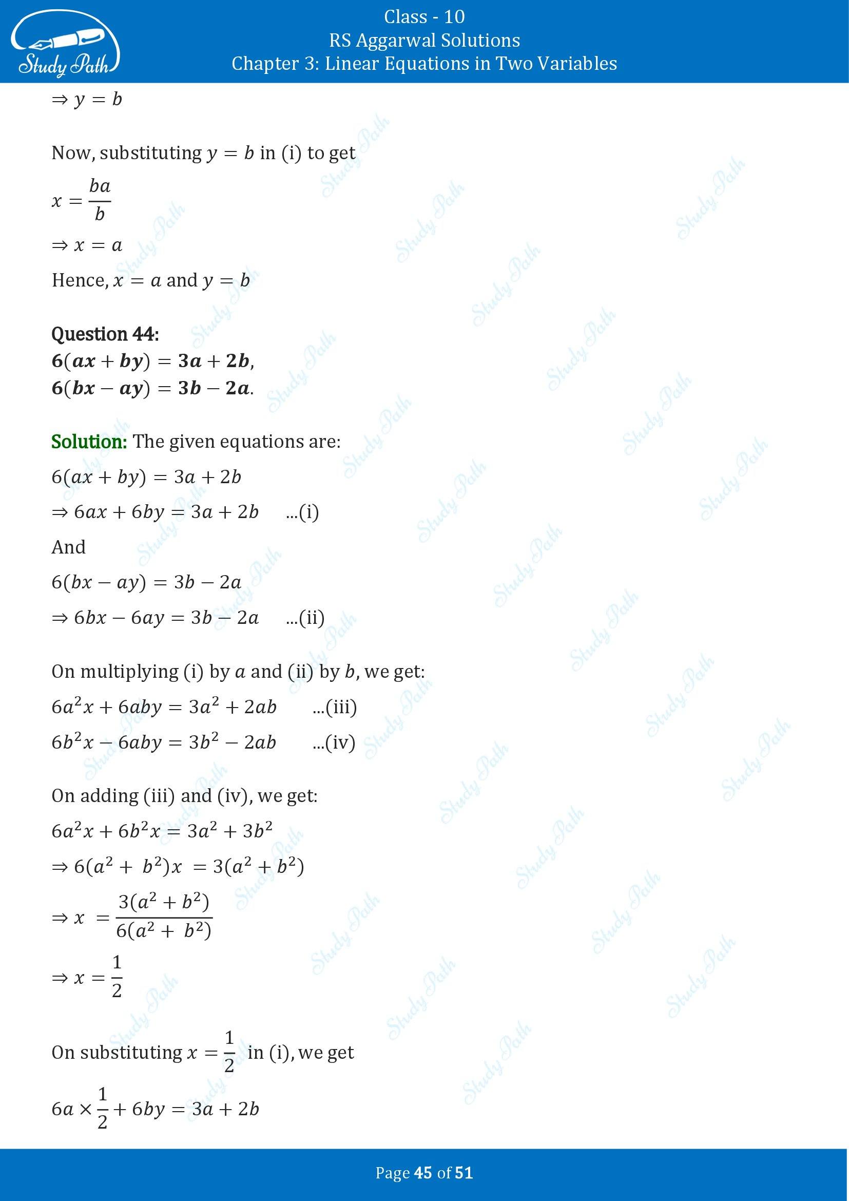 RS Aggarwal Solutions for Class 10 Chapter 3 Linear Equations in Two Variables Exercise 3B 00045
