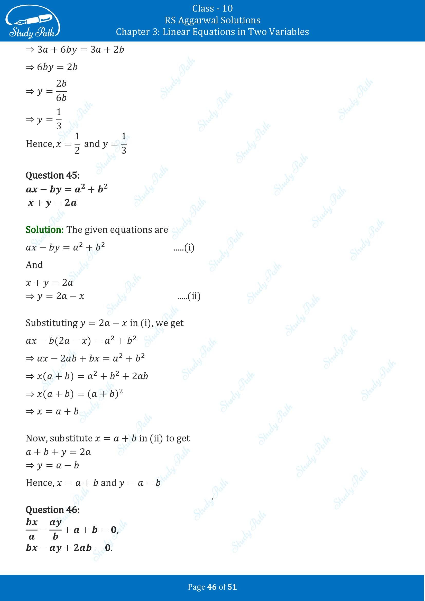 RS Aggarwal Solutions for Class 10 Chapter 3 Linear Equations in Two Variables Exercise 3B 00046