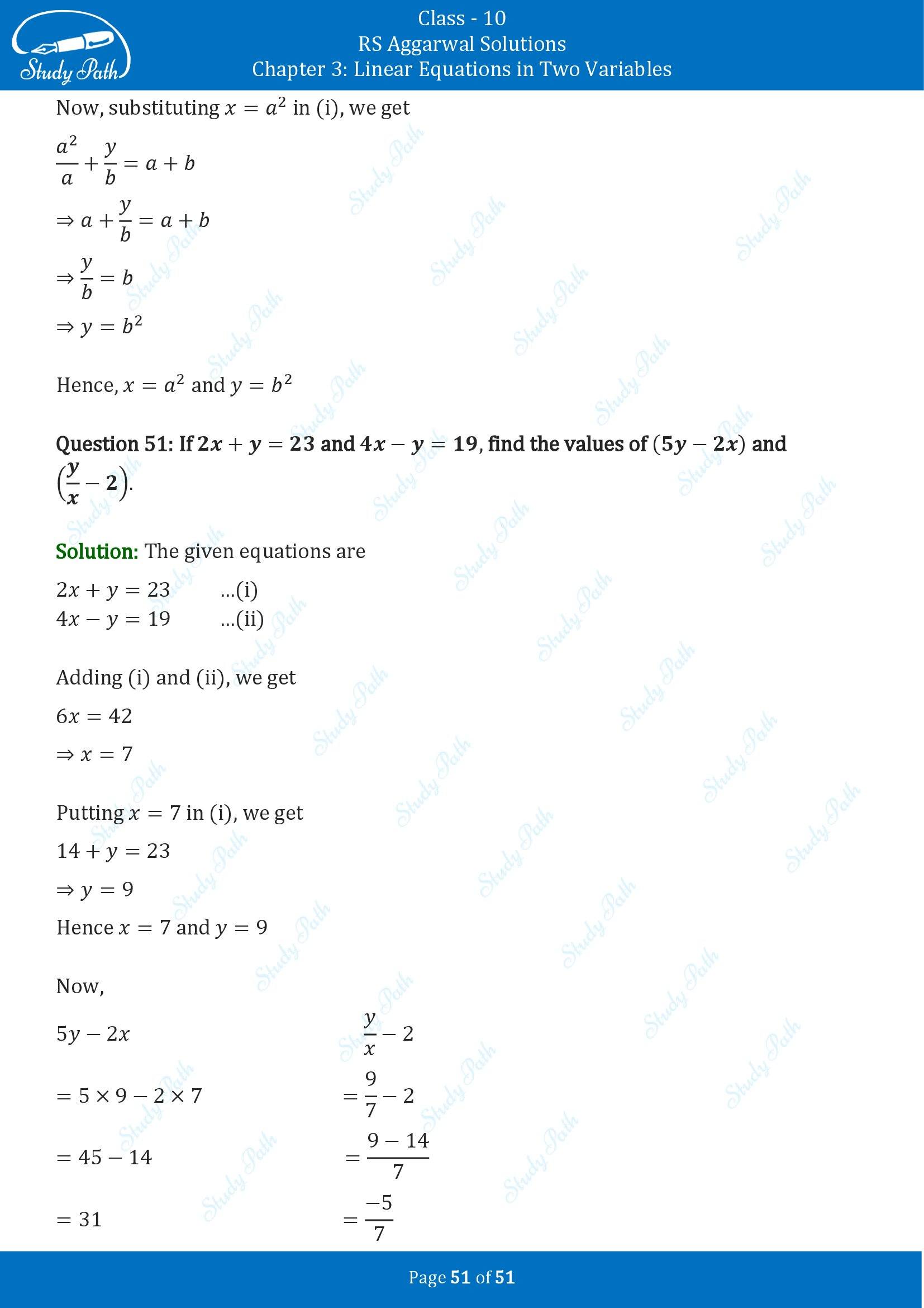 RS Aggarwal Solutions for Class 10 Chapter 3 Linear Equations in Two Variables Exercise 3B 00051
