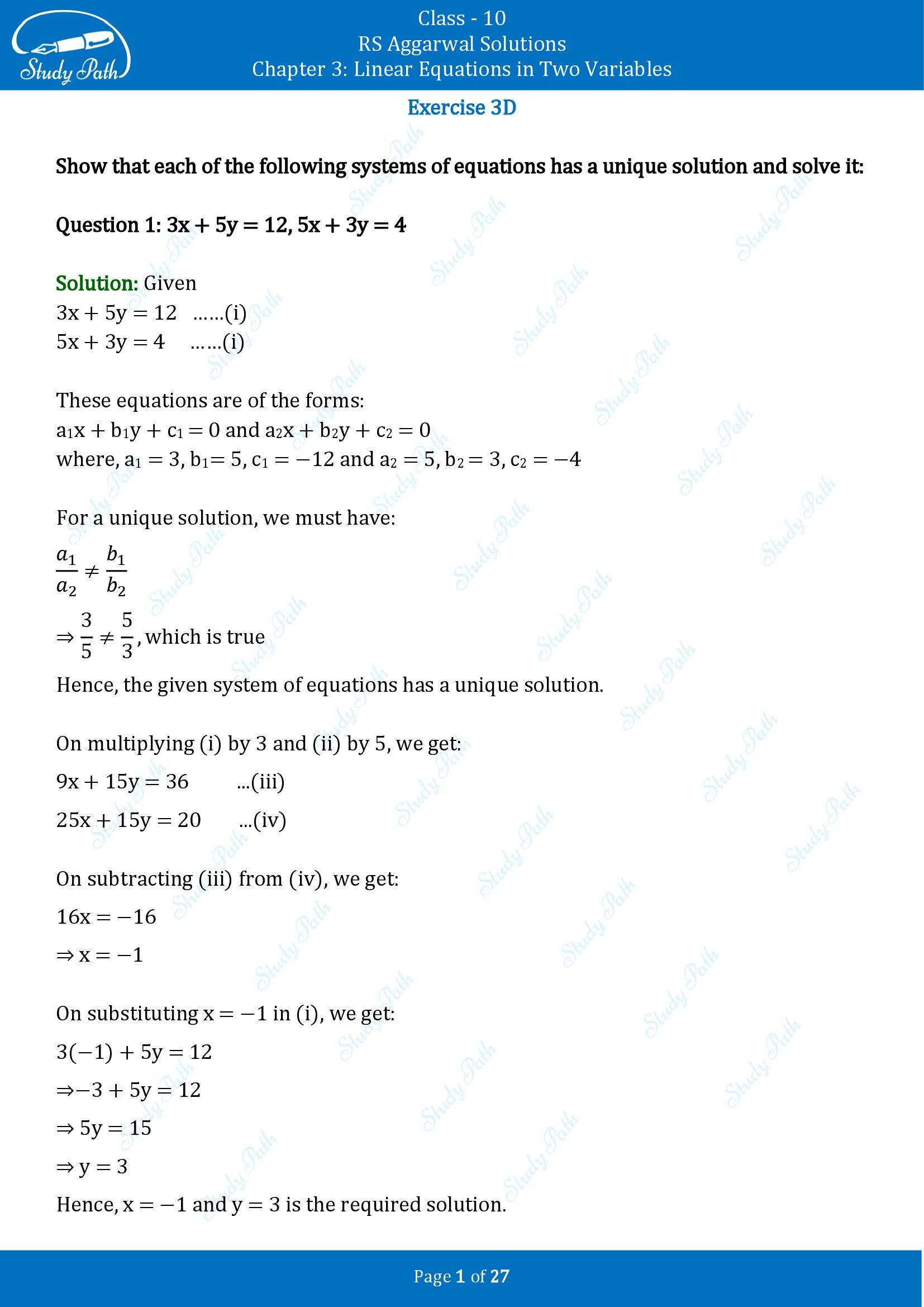 RS Aggarwal Solutions for Class 10 Chapter 3 Linear Equations in Two Variables Exercise 3D 00001
