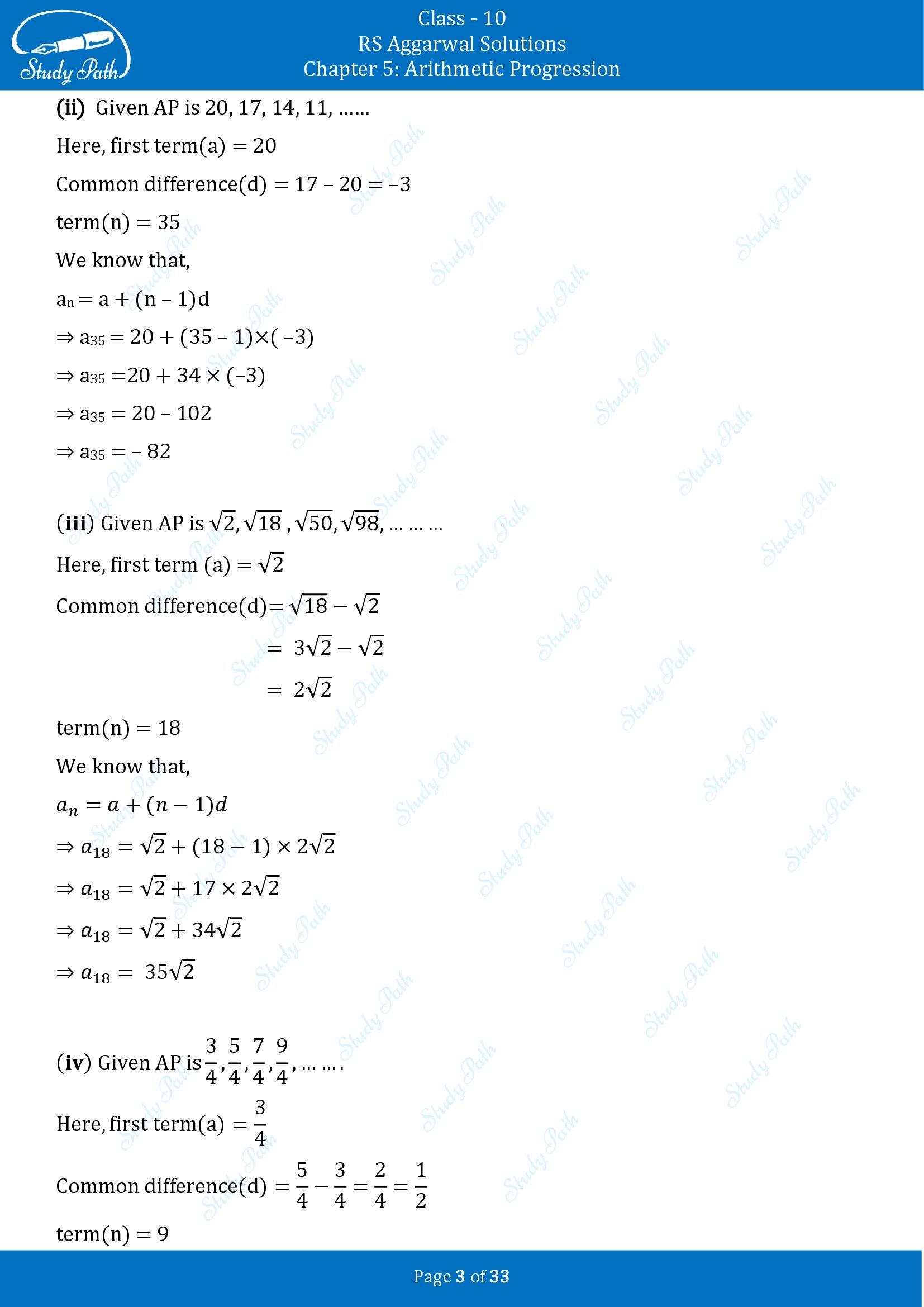 RS Aggarwal Solutions for Class 10 Chapter 5 Arithmetic Progression Exercise 5A 00003