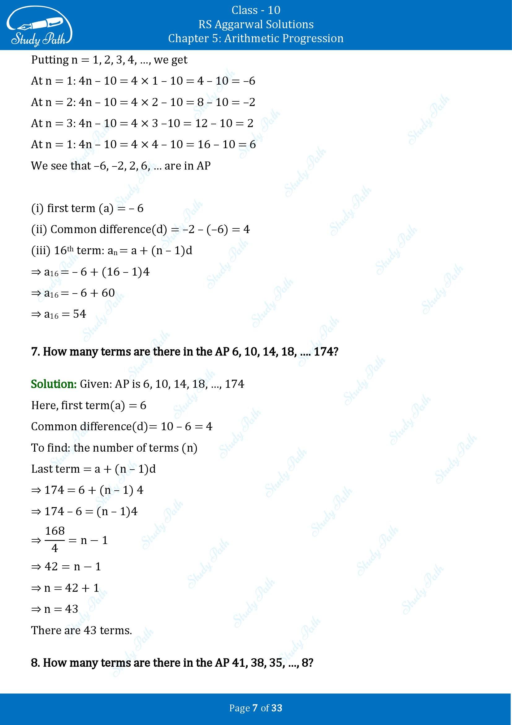 RS Aggarwal Solutions for Class 10 Chapter 5 Arithmetic Progression Exercise 5A 00007