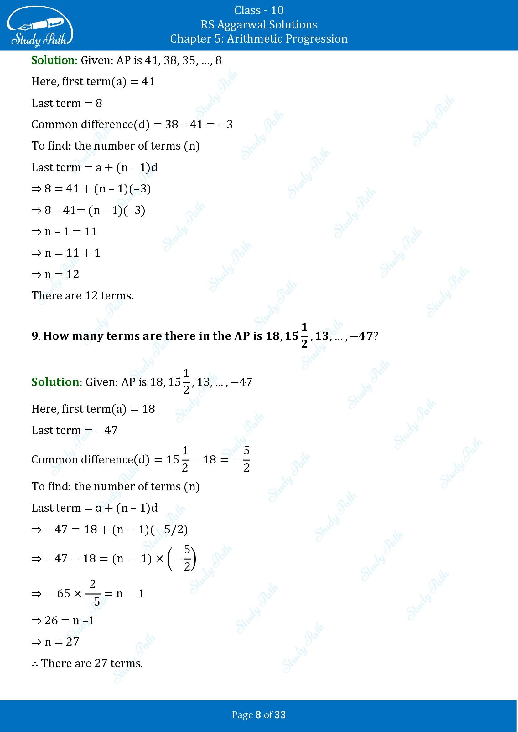 RS Aggarwal Solutions for Class 10 Chapter 5 Arithmetic Progression Exercise 5A 00008