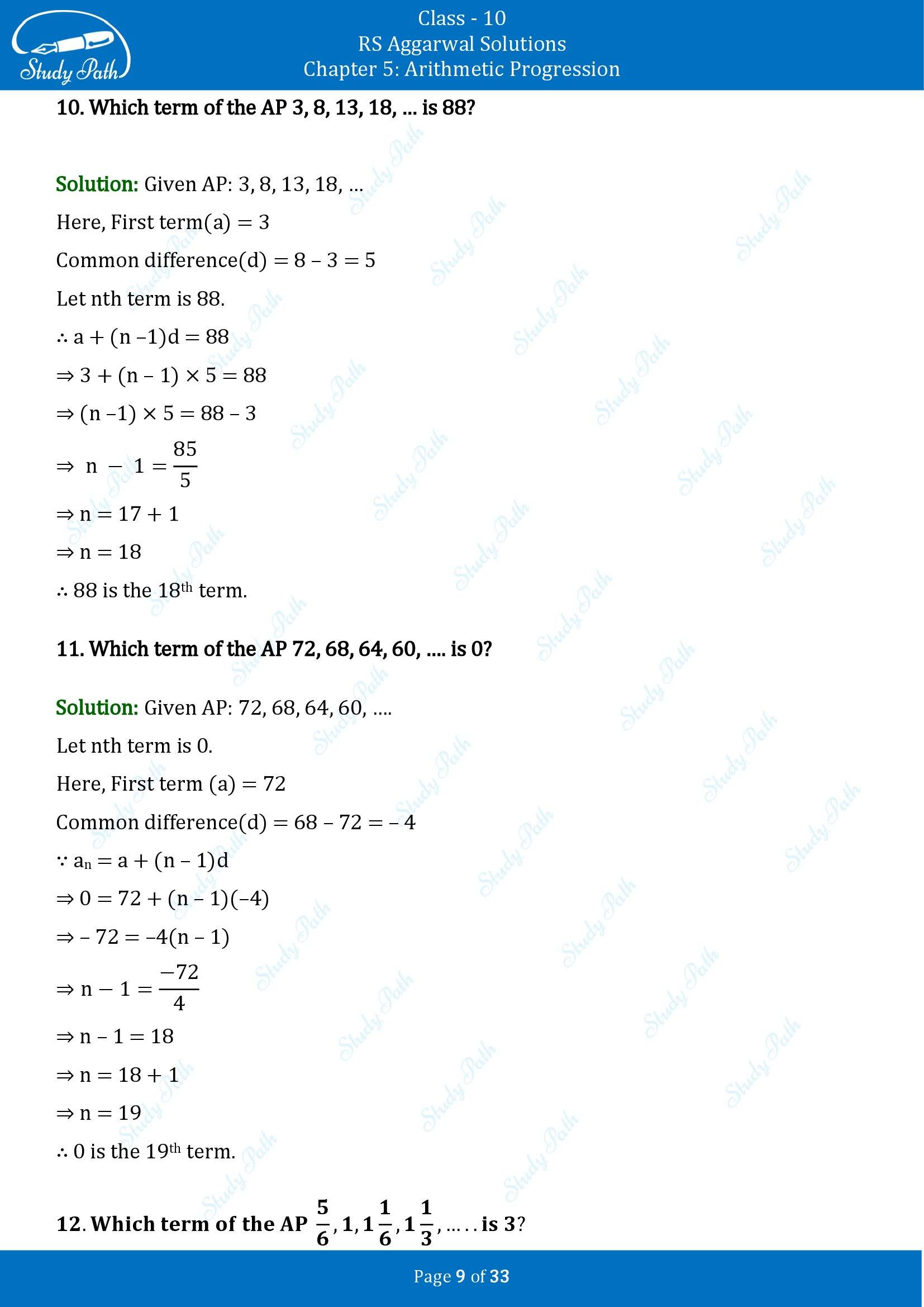 RS Aggarwal Solutions for Class 10 Chapter 5 Arithmetic Progression Exercise 5A 00009