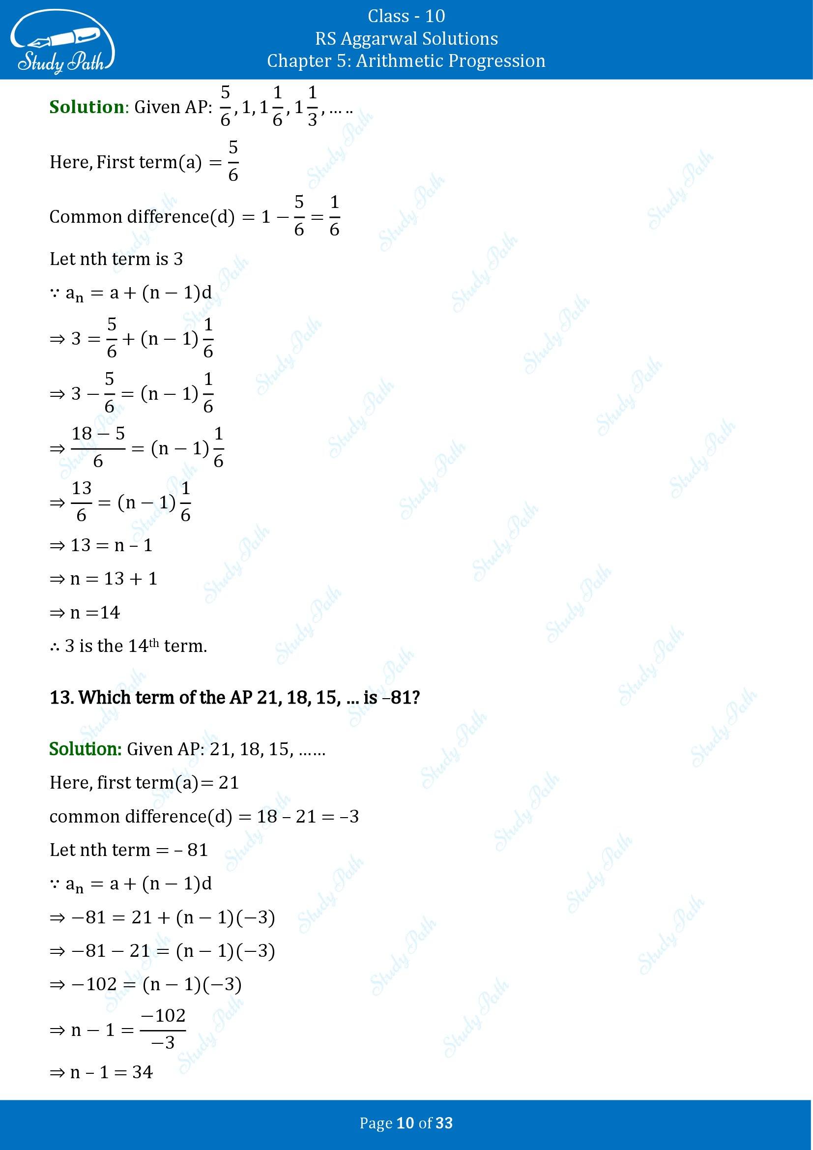 RS Aggarwal Solutions for Class 10 Chapter 5 Arithmetic Progression Exercise 5A 00010