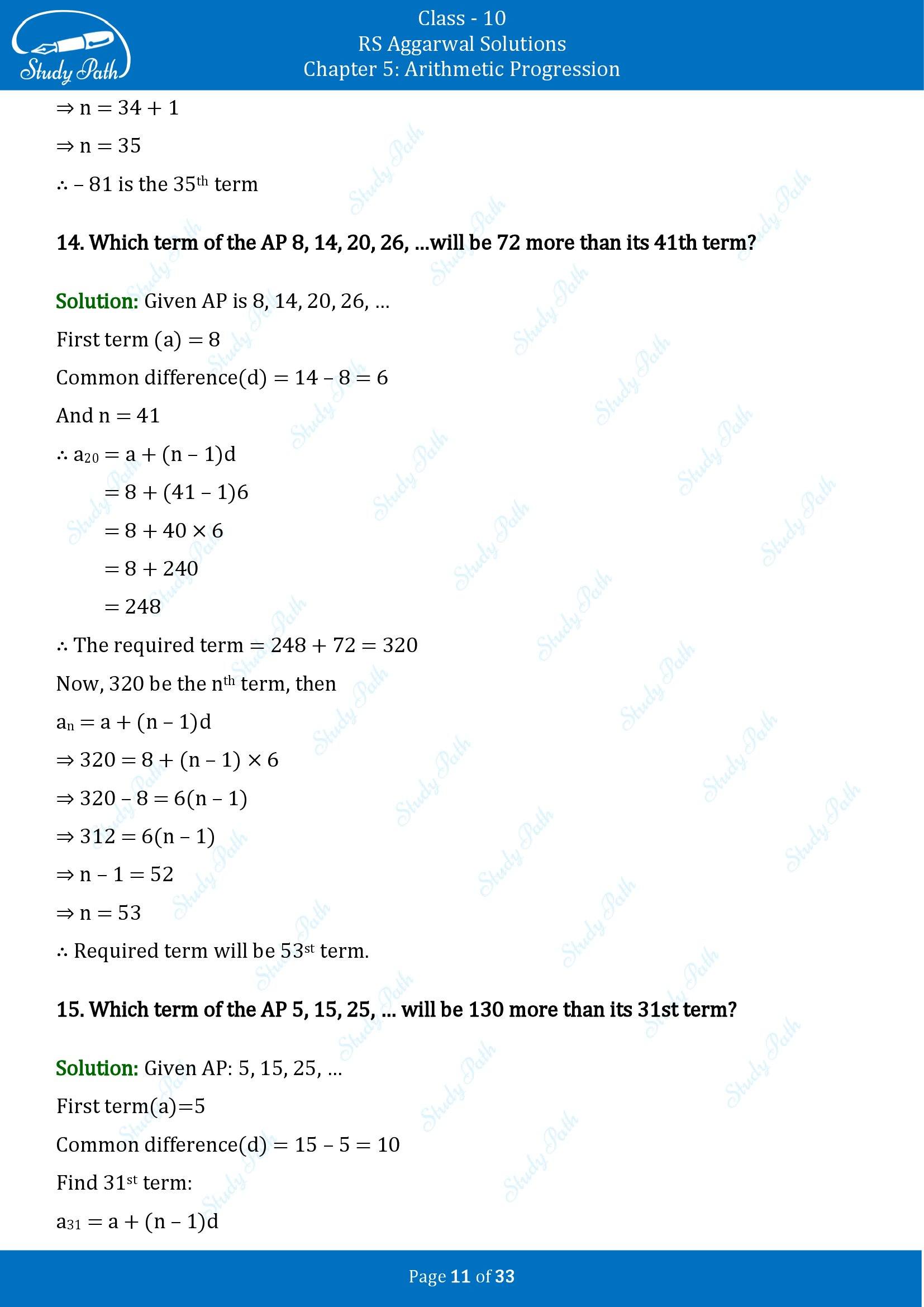 RS Aggarwal Solutions for Class 10 Chapter 5 Arithmetic Progression Exercise 5A 00011
