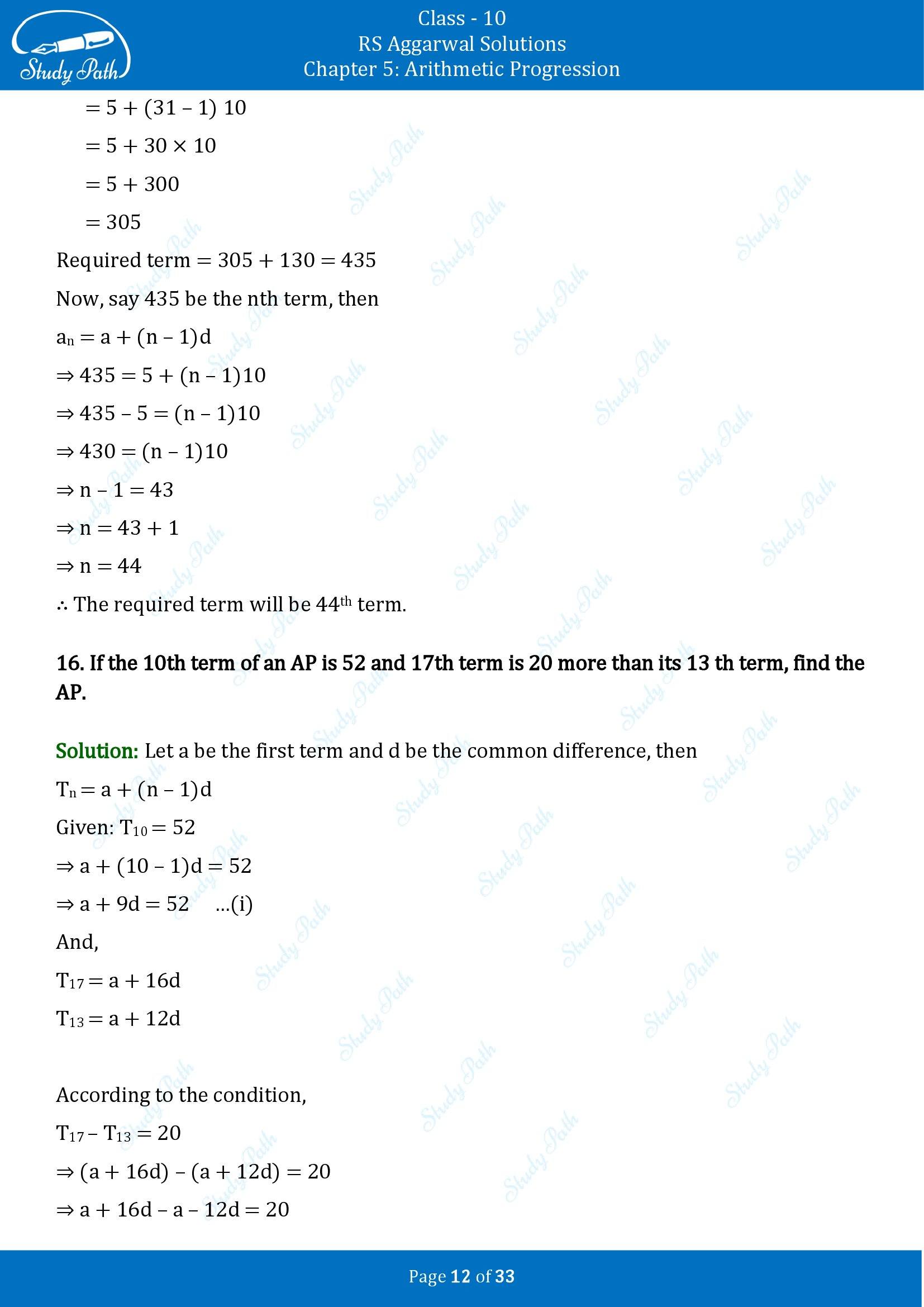RS Aggarwal Solutions for Class 10 Chapter 5 Arithmetic Progression Exercise 5A 00012