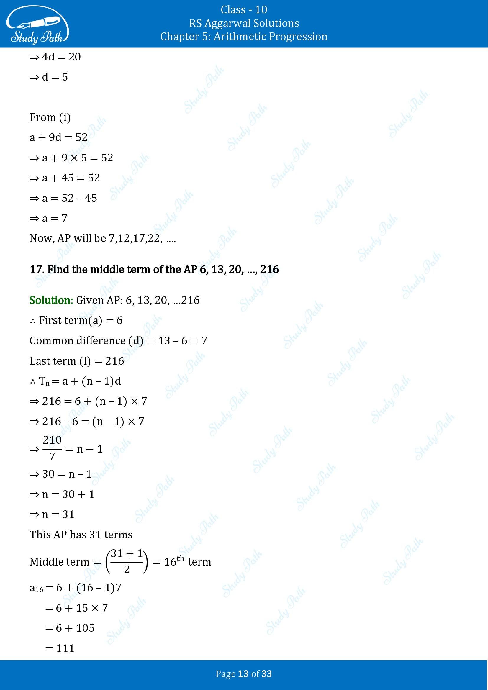 RS Aggarwal Solutions for Class 10 Chapter 5 Arithmetic Progression Exercise 5A 00013