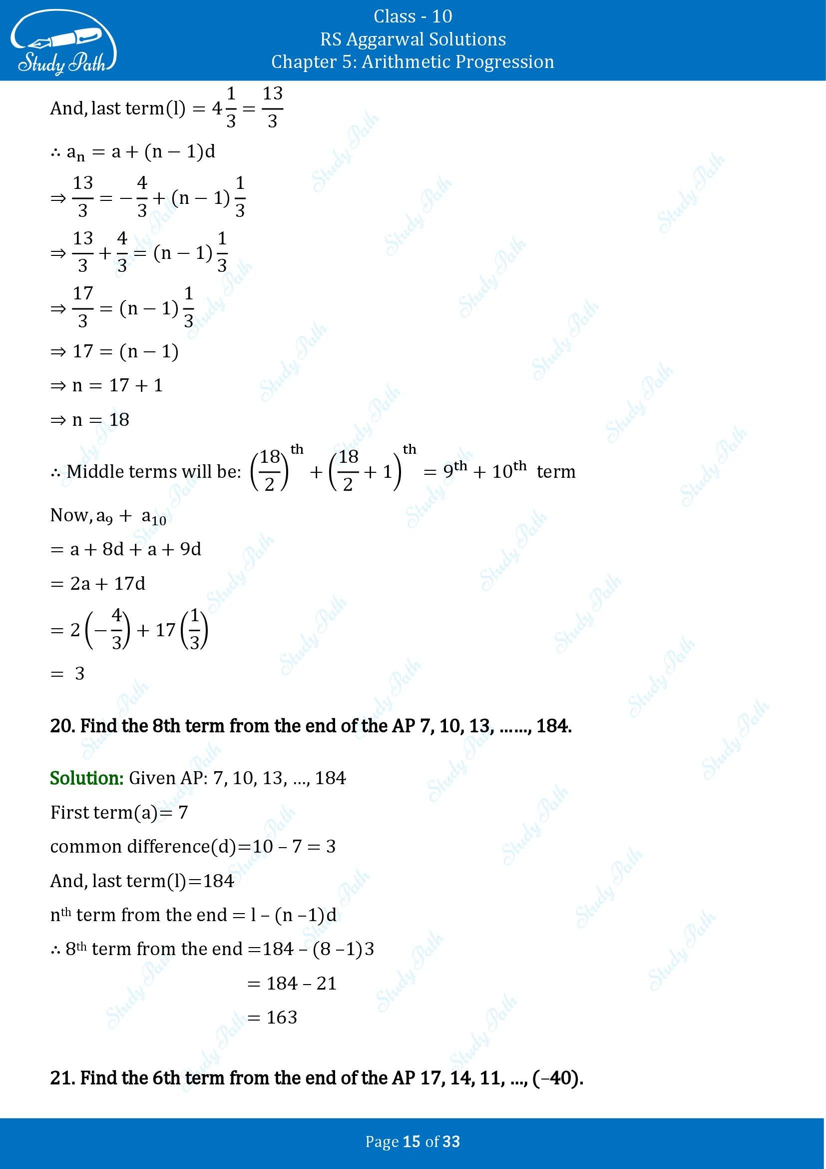 RS Aggarwal Solutions for Class 10 Chapter 5 Arithmetic Progression Exercise 5A 00015