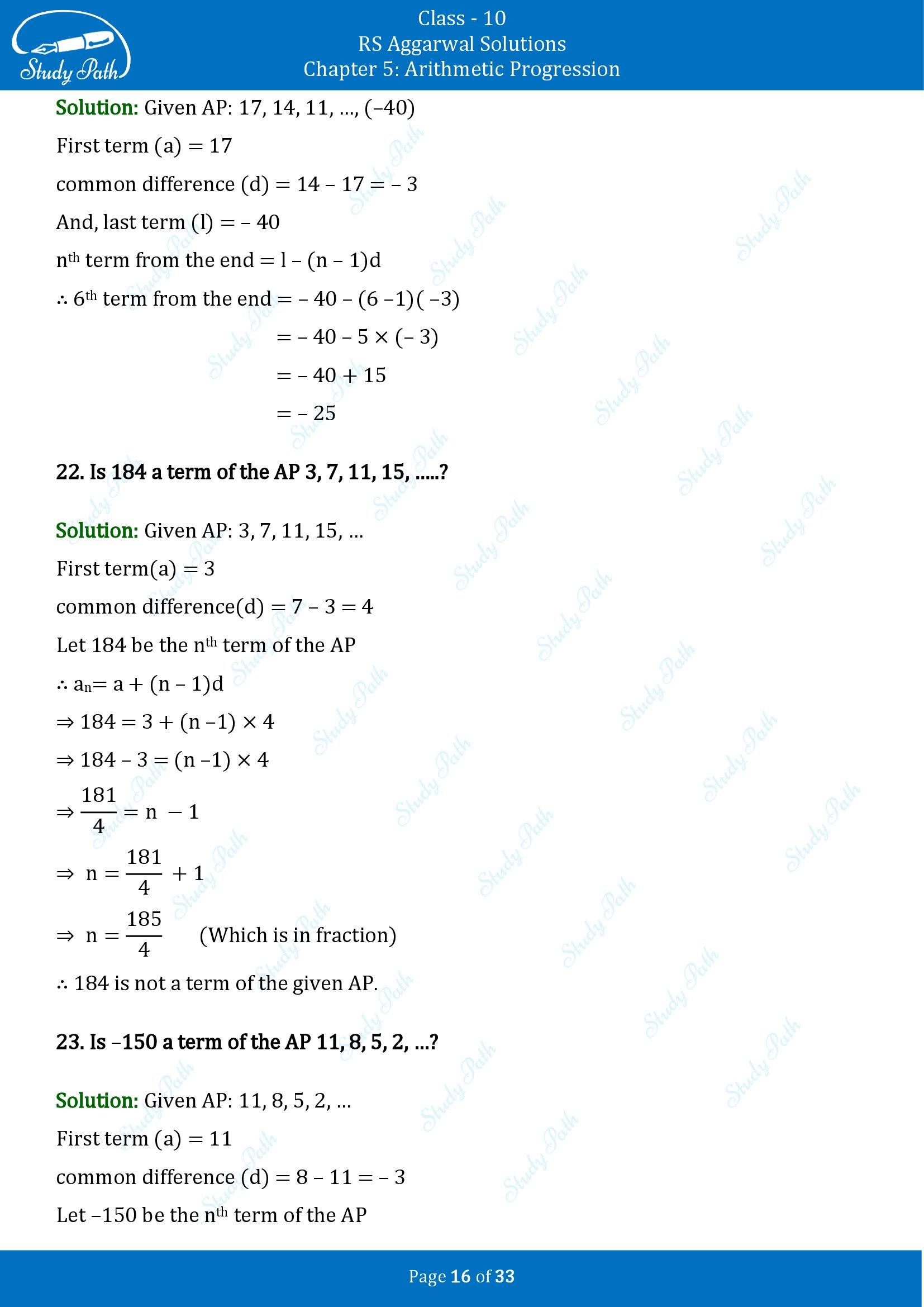 RS Aggarwal Solutions for Class 10 Chapter 5 Arithmetic Progression Exercise 5A 00016