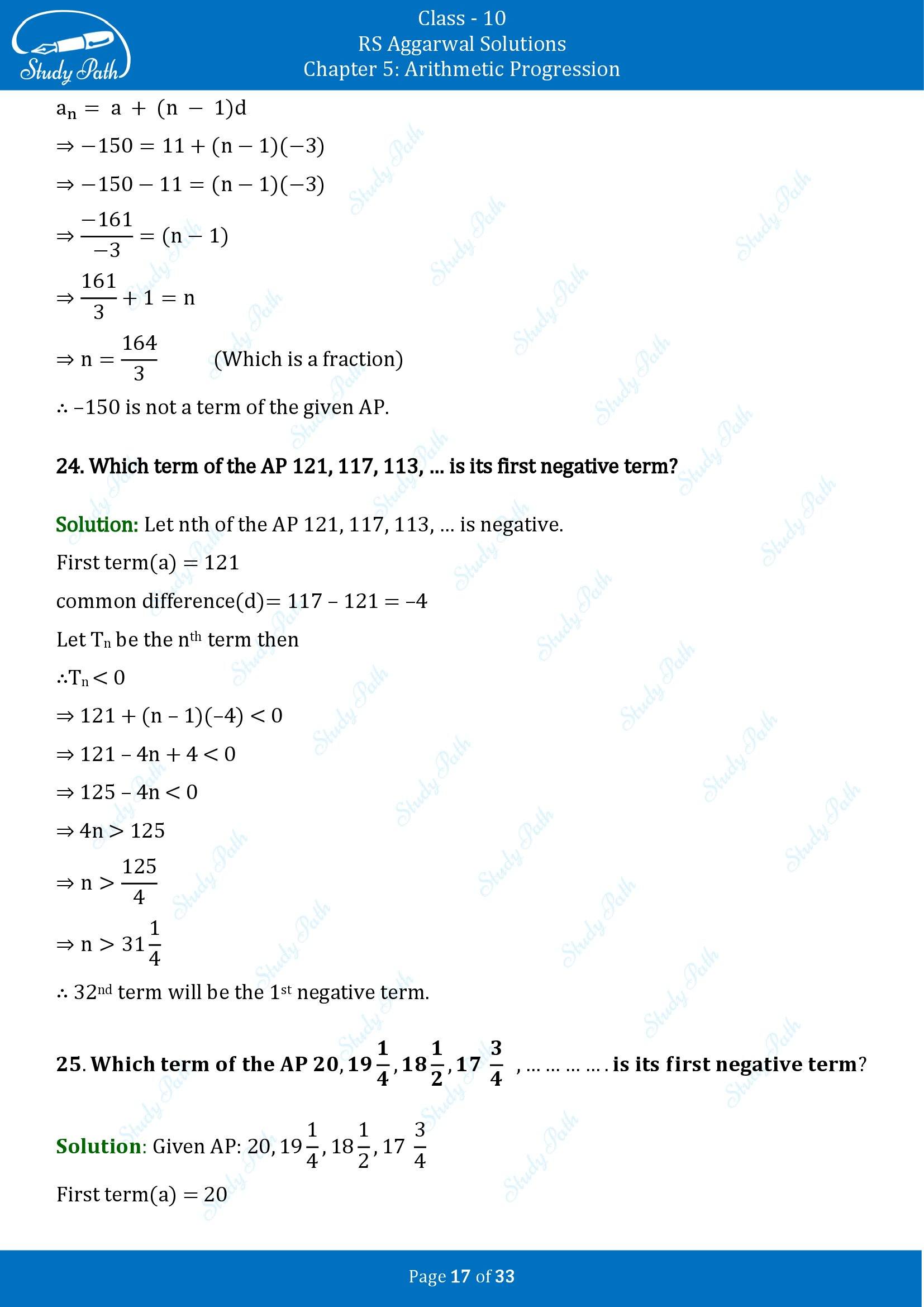 RS Aggarwal Solutions for Class 10 Chapter 5 Arithmetic Progression Exercise 5A 00017