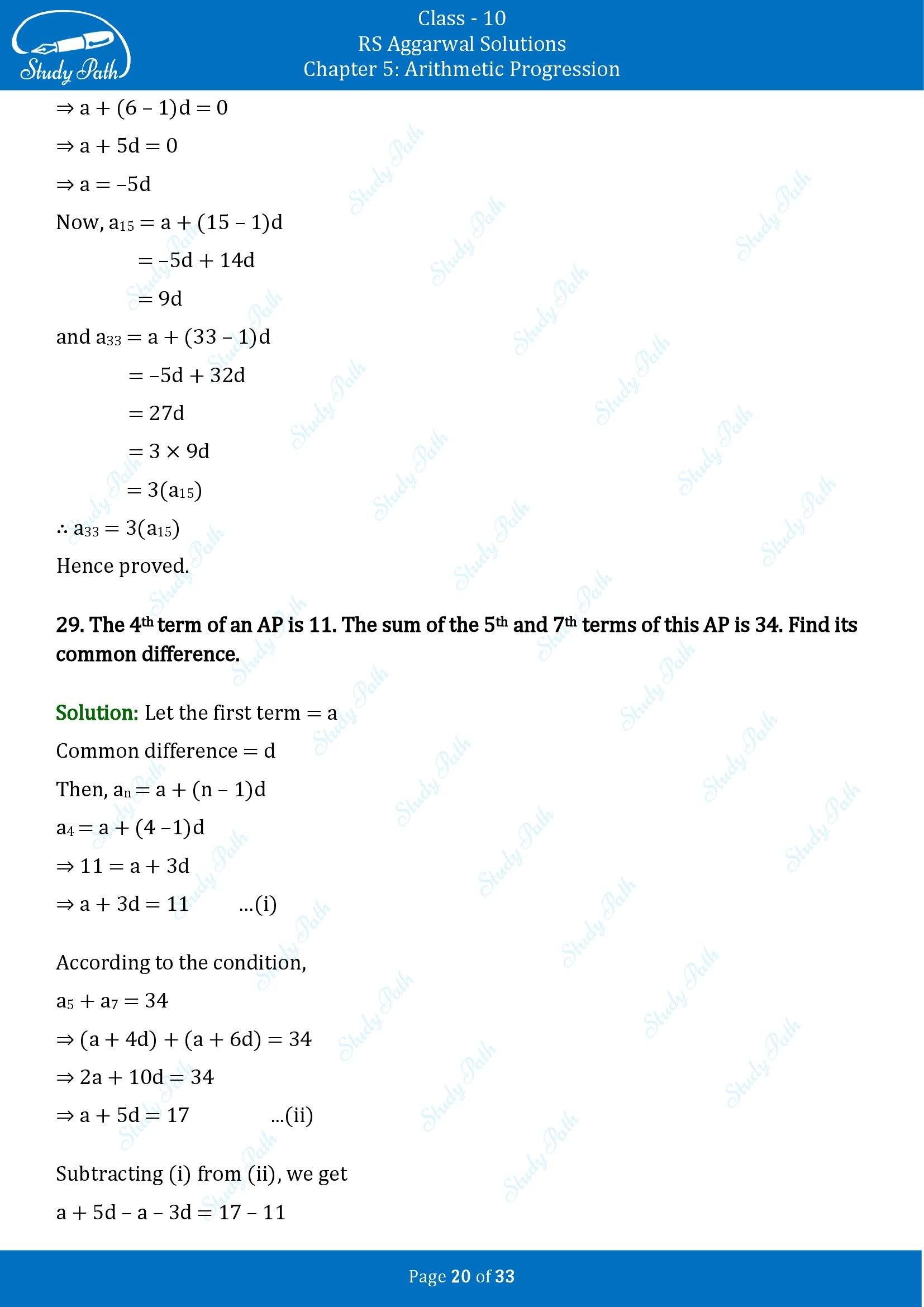 RS Aggarwal Solutions for Class 10 Chapter 5 Arithmetic Progression Exercise 5A 00020