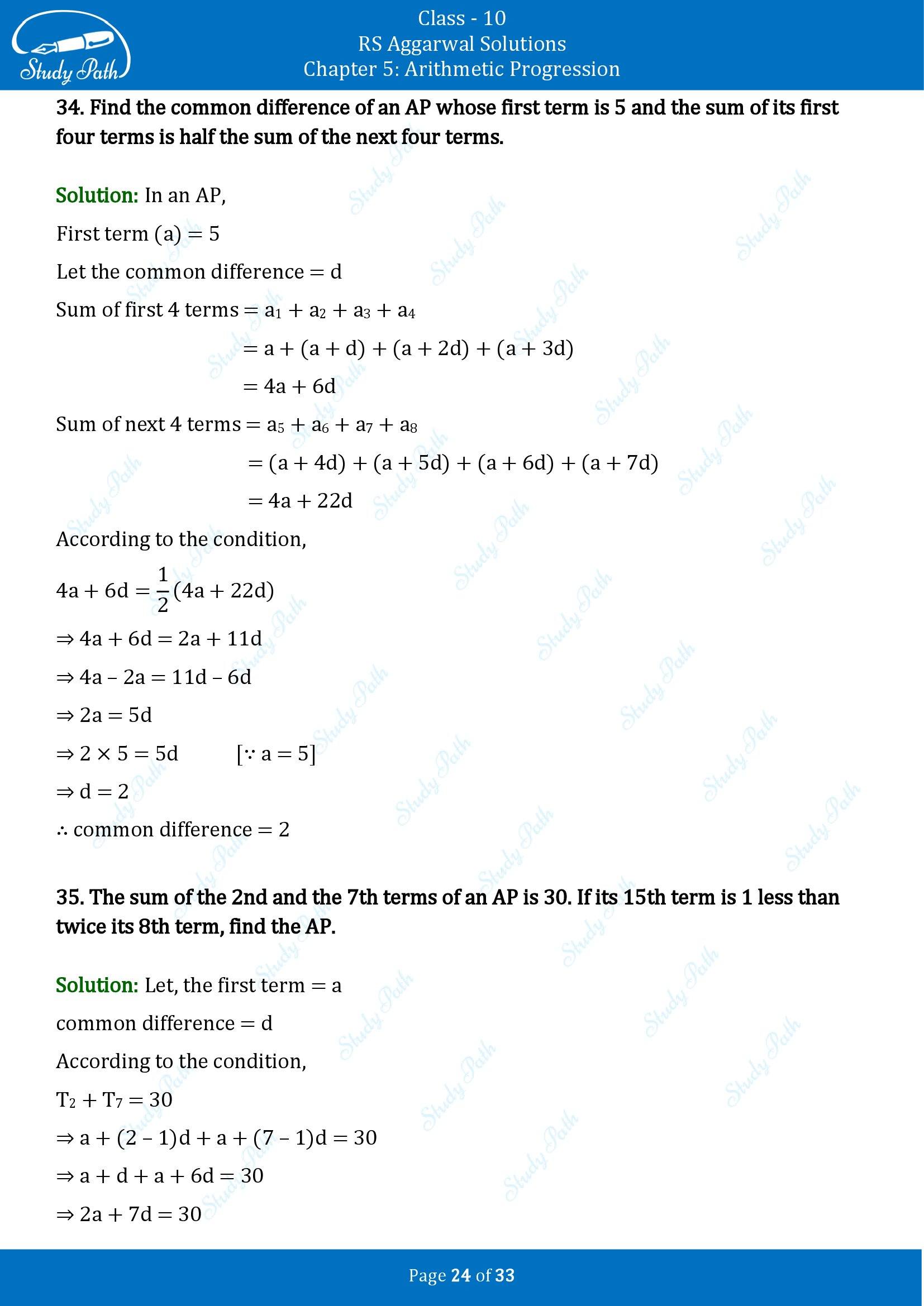 RS Aggarwal Solutions for Class 10 Chapter 5 Arithmetic Progression Exercise 5A 00024