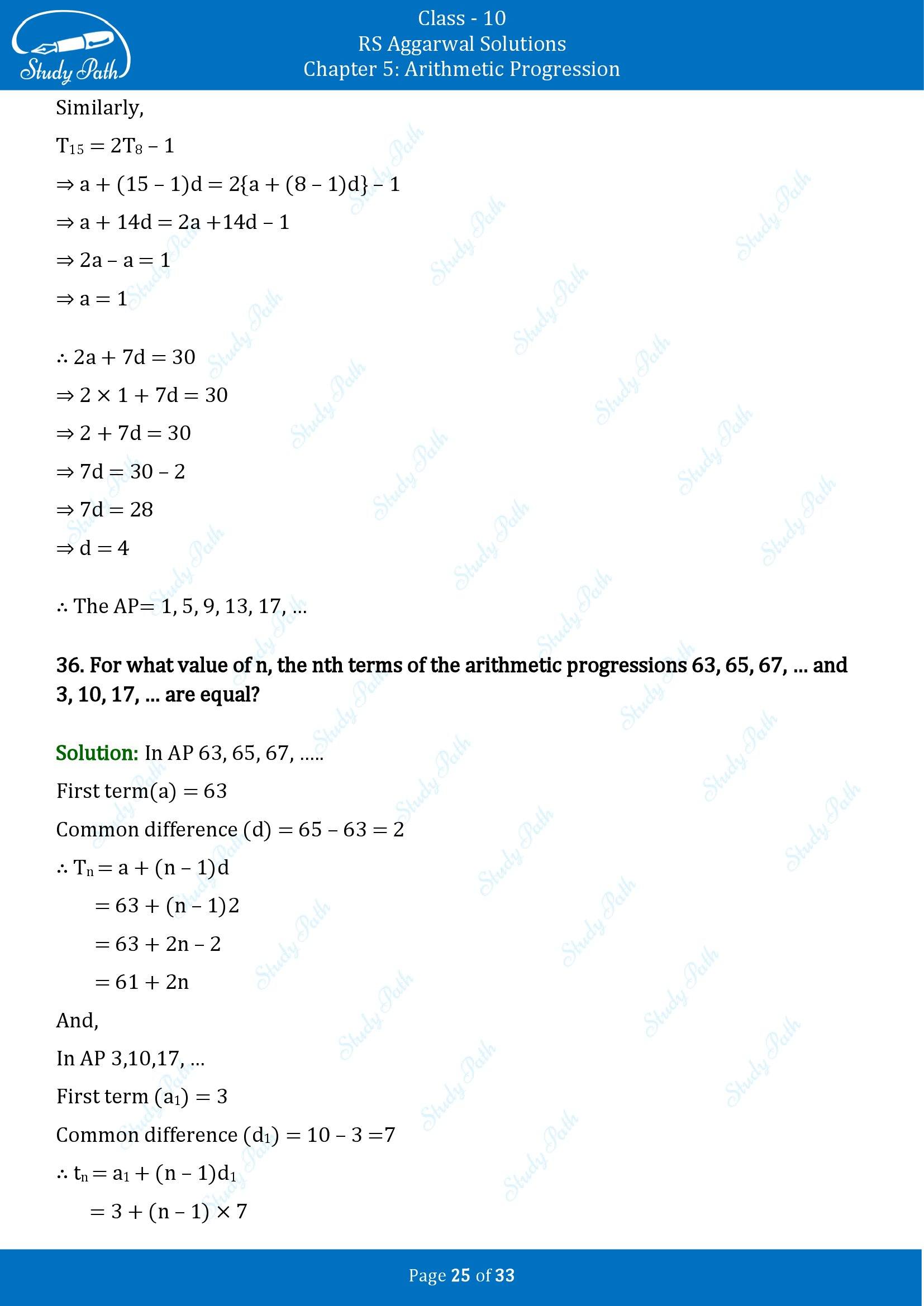 RS Aggarwal Solutions for Class 10 Chapter 5 Arithmetic Progression Exercise 5A 00025