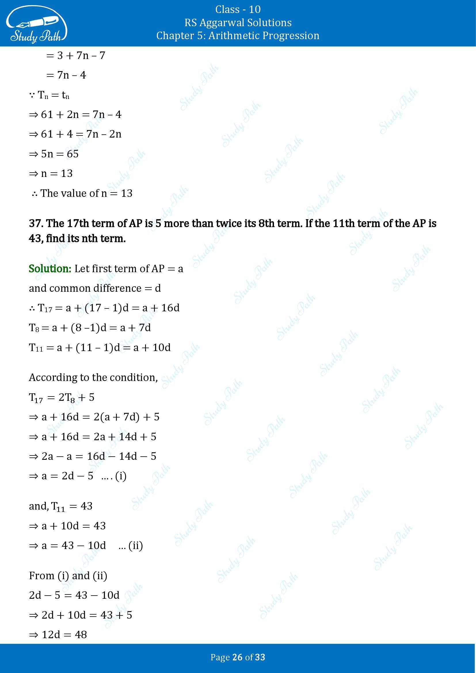 RS Aggarwal Solutions for Class 10 Chapter 5 Arithmetic Progression Exercise 5A 00026