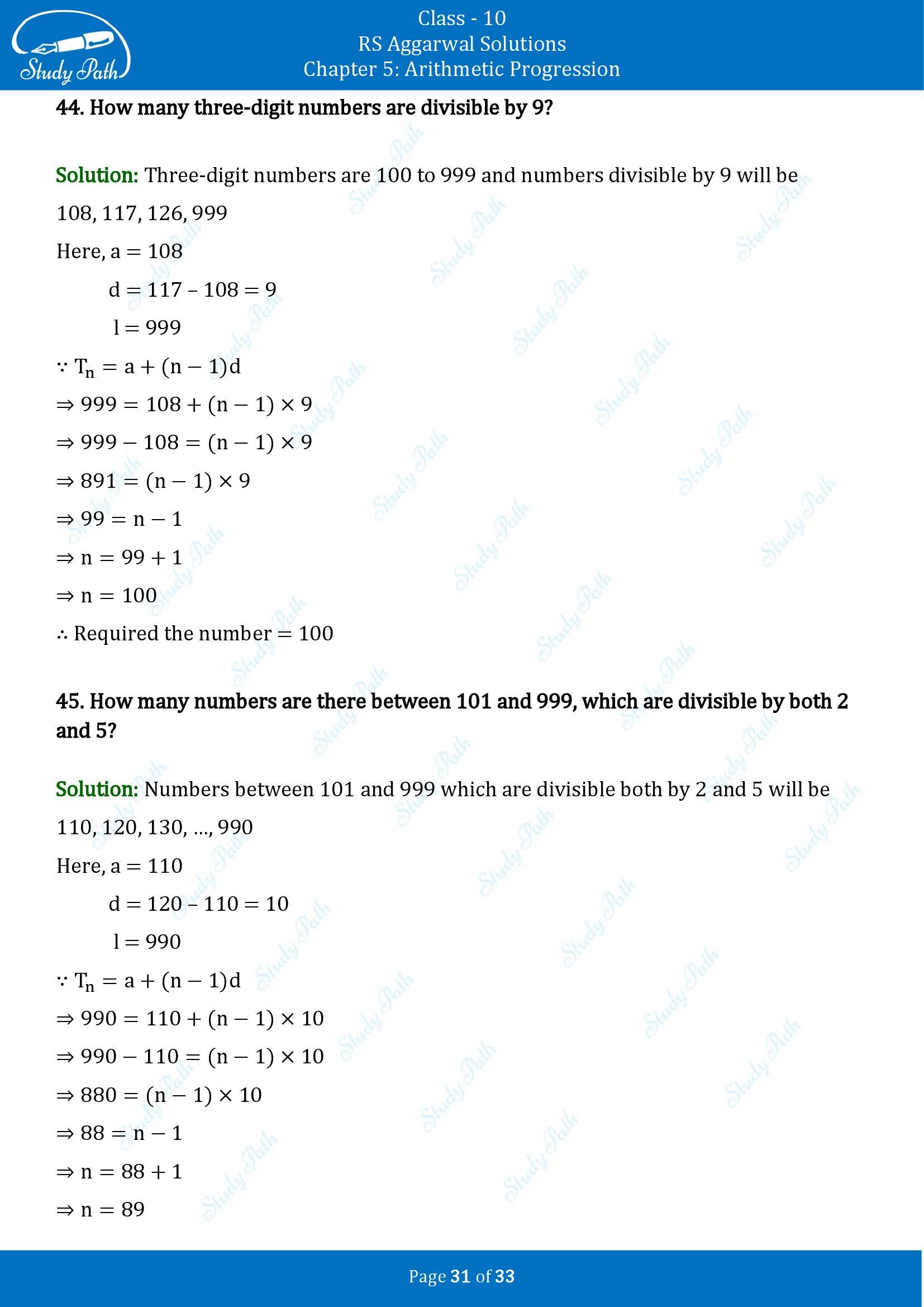 RS Aggarwal Solutions for Class 10 Chapter 5 Arithmetic Progression Exercise 5A 00031