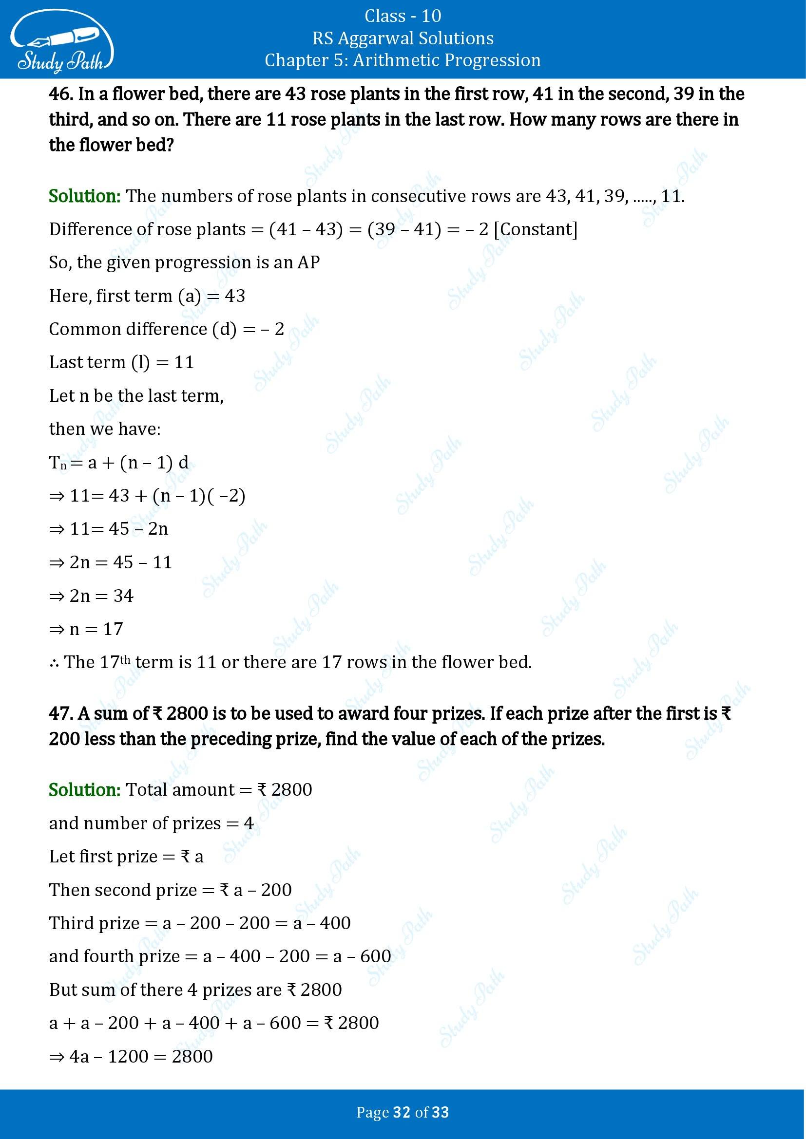 RS Aggarwal Solutions for Class 10 Chapter 5 Arithmetic Progression Exercise 5A 00032