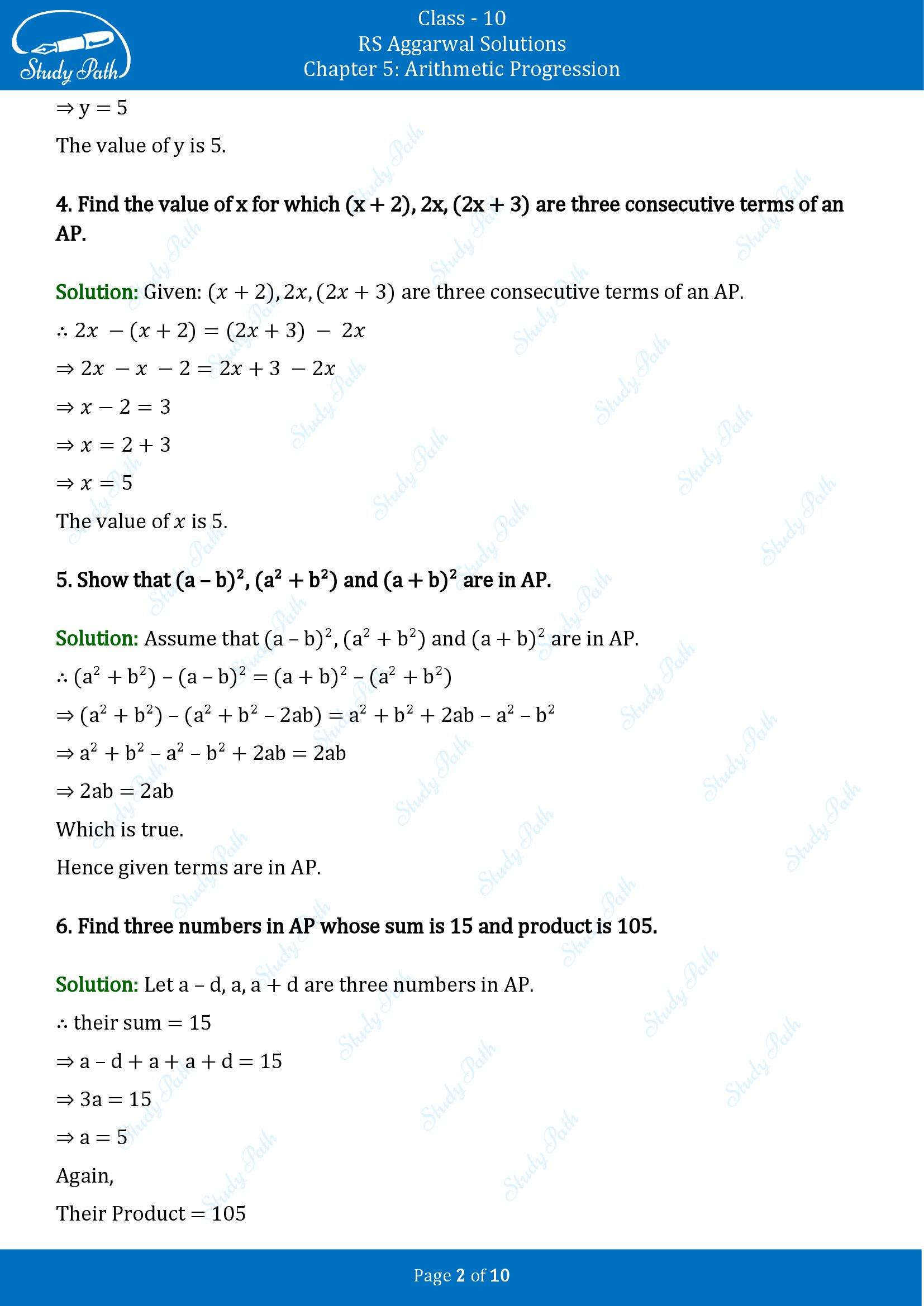 RS Aggarwal Solutions for Class 10 Chapter 5 Arithmetic Progression Exercise 5B 00002