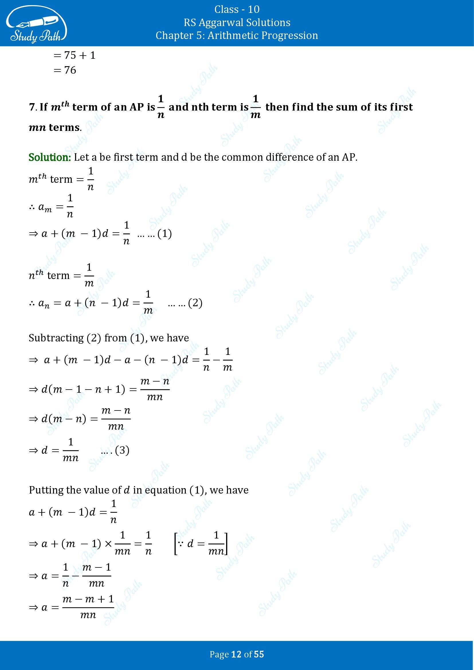 RS Aggarwal Solutions for Class 10 Chapter 5 Arithmetic Progression Exercise 5C 00012