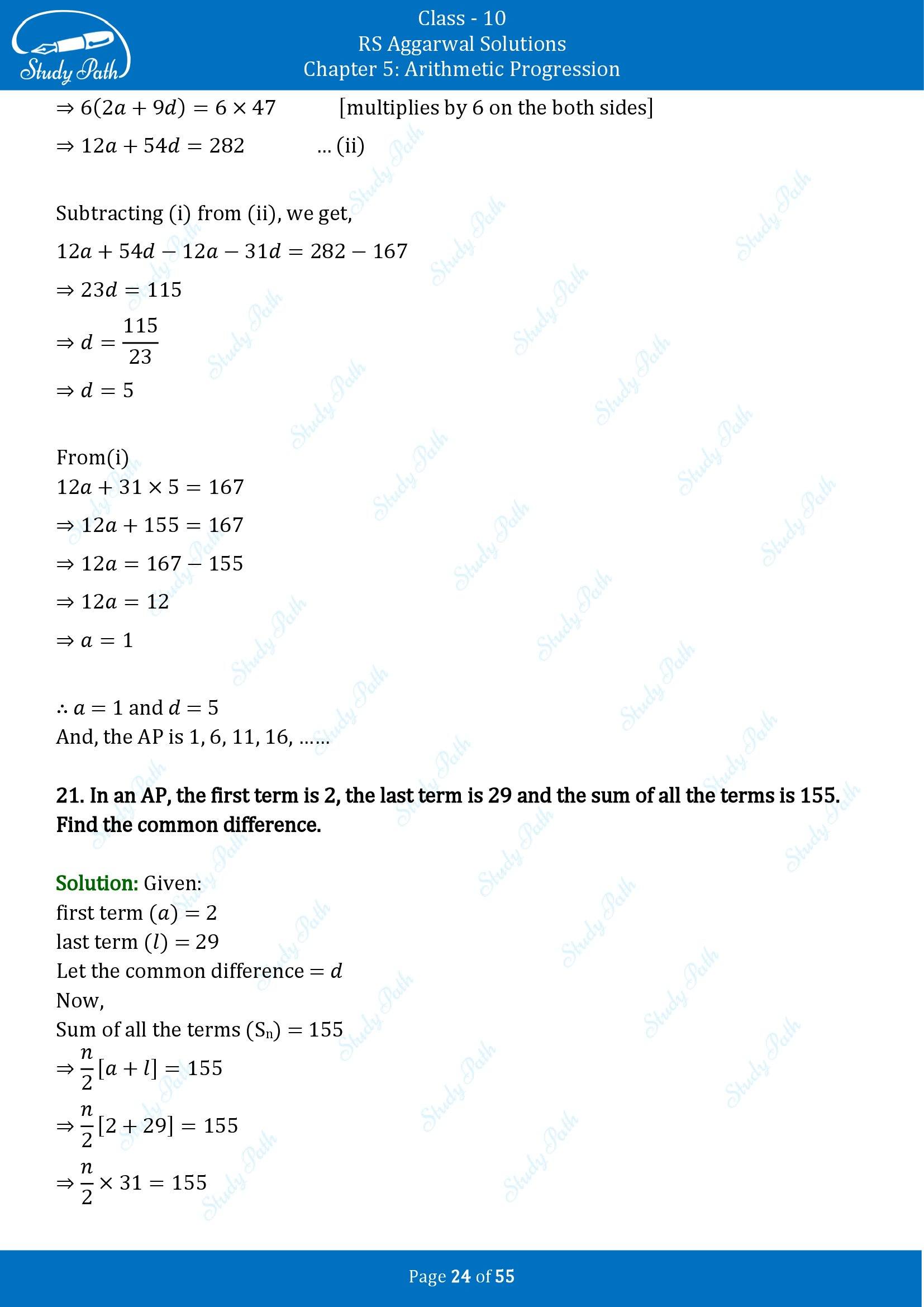 RS Aggarwal Solutions for Class 10 Chapter 5 Arithmetic Progression Exercise 5C 00024