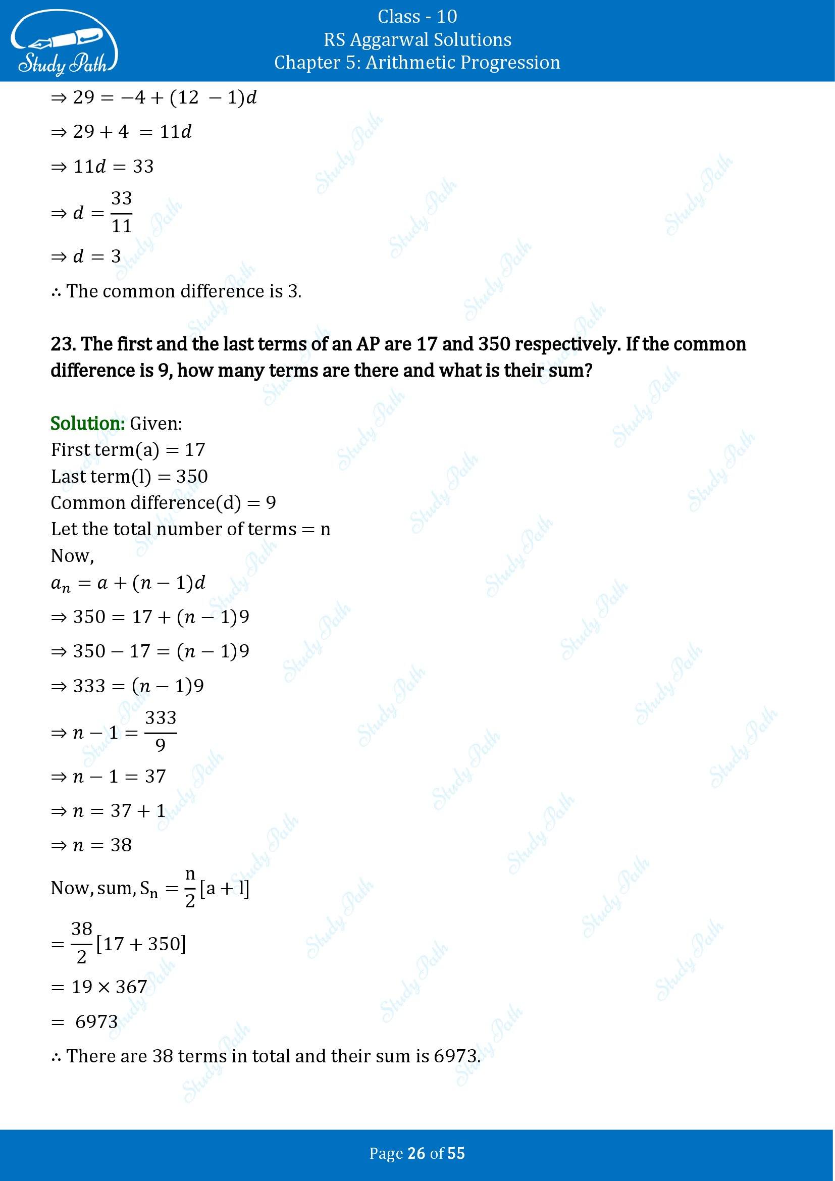 RS Aggarwal Solutions for Class 10 Chapter 5 Arithmetic Progression Exercise 5C 00026