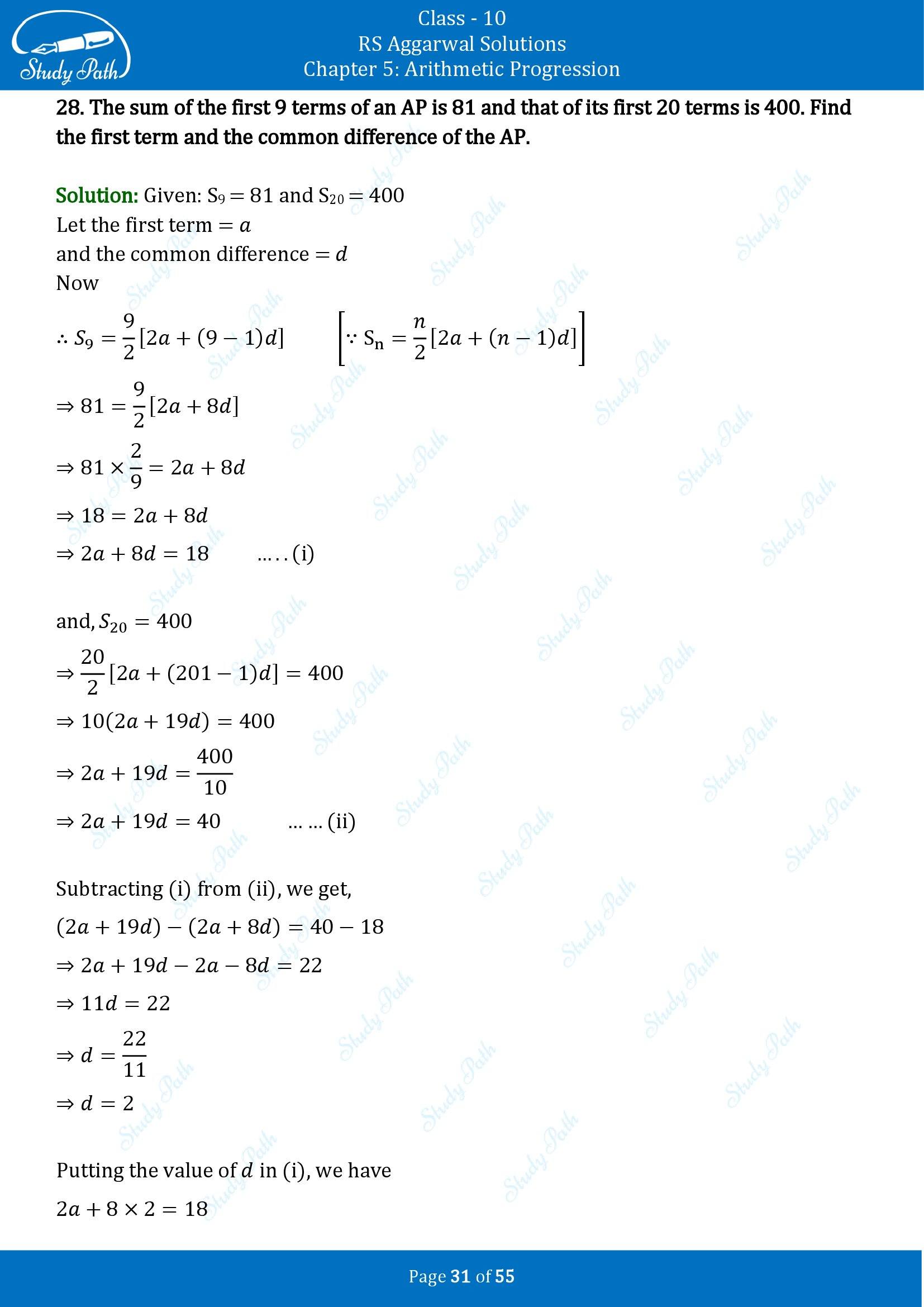 RS Aggarwal Solutions for Class 10 Chapter 5 Arithmetic Progression Exercise 5C 00031