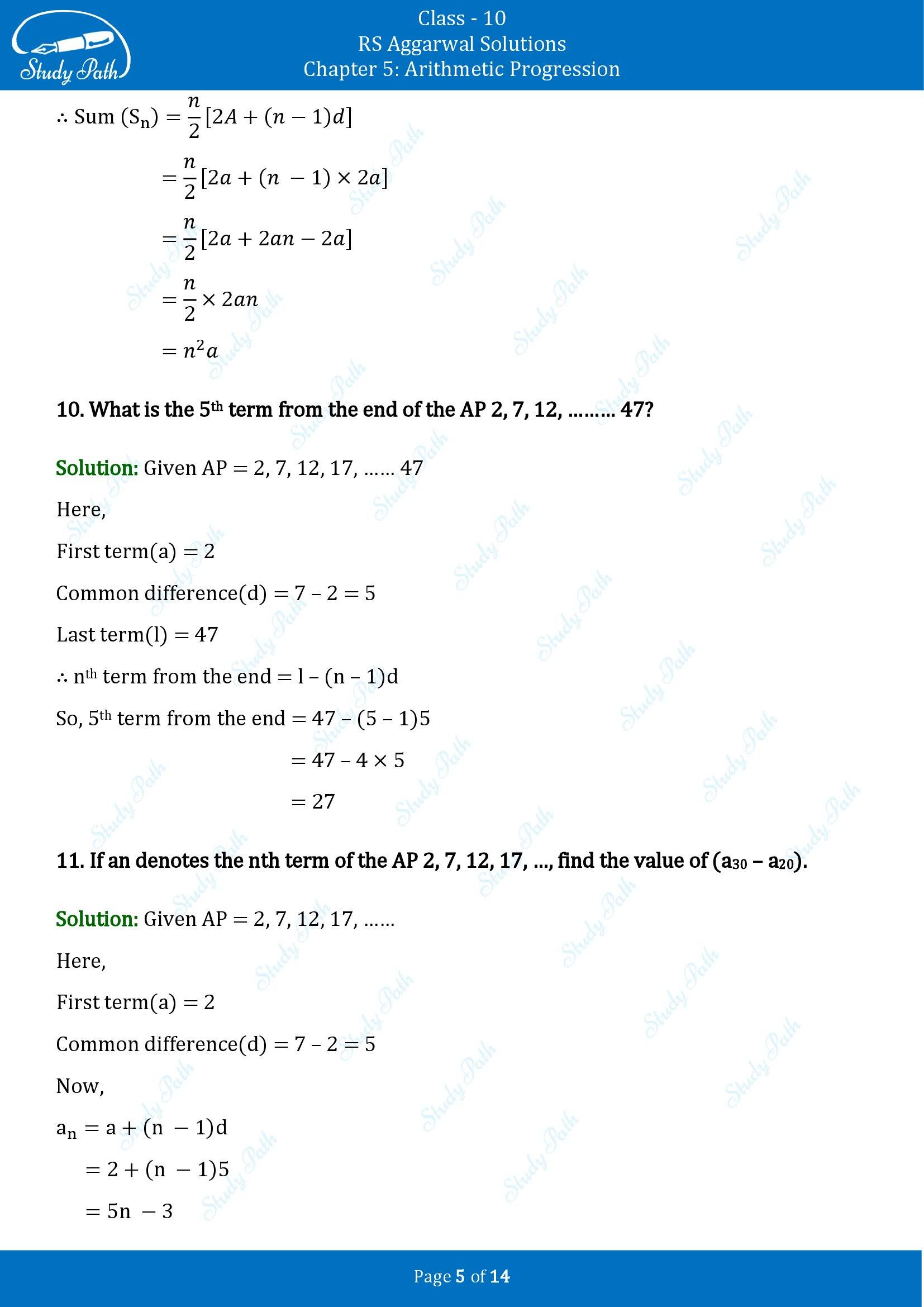 RS Aggarwal Solutions for Class 10 Chapter 5 Arithmetic Progression Exercise 5D 00005